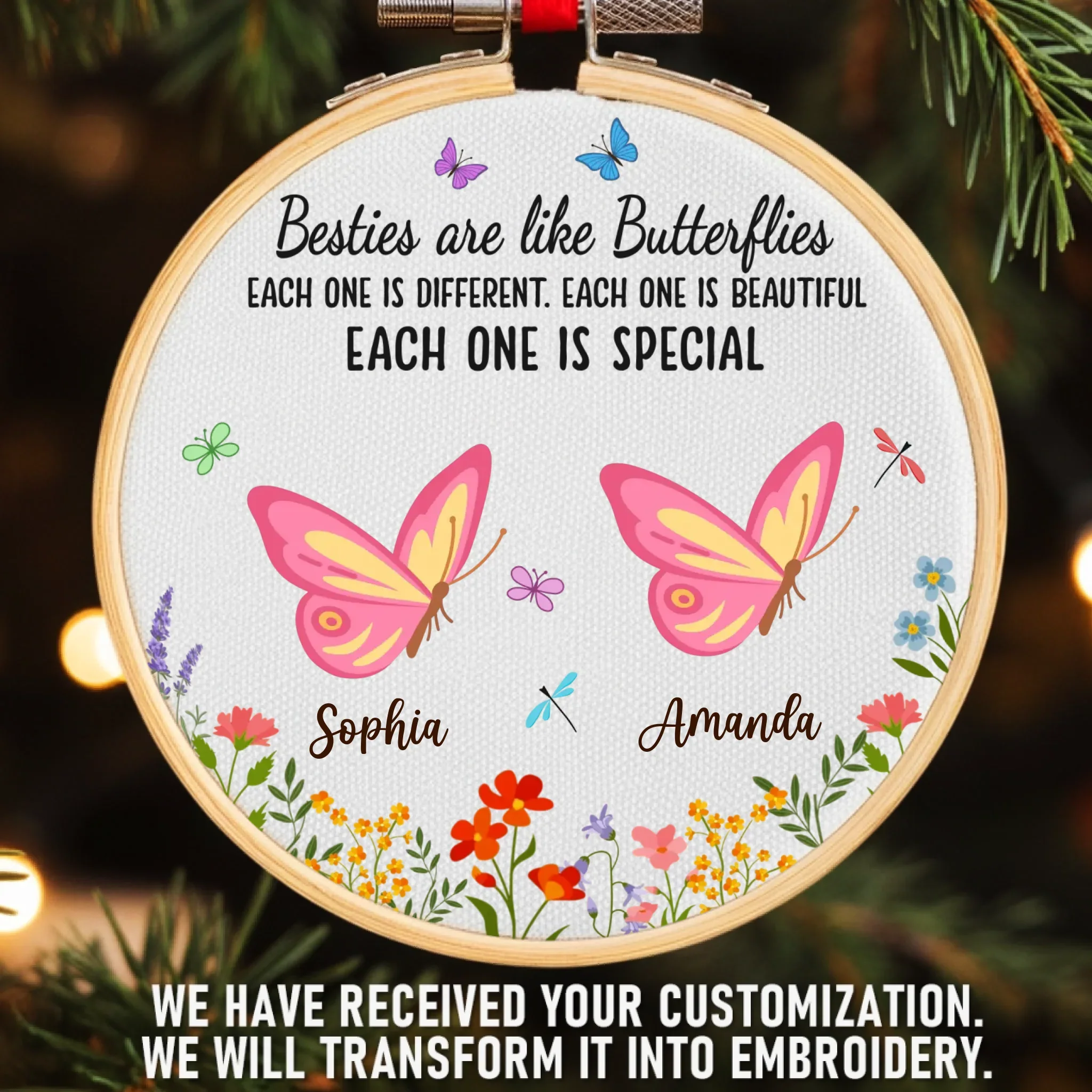 Custom Embroidered Ornament - Personalized Best Friend Christmas Birthday Gifts For Women, Besties, Sisters, BFF - Wild Hearts Same Journey - Robaser