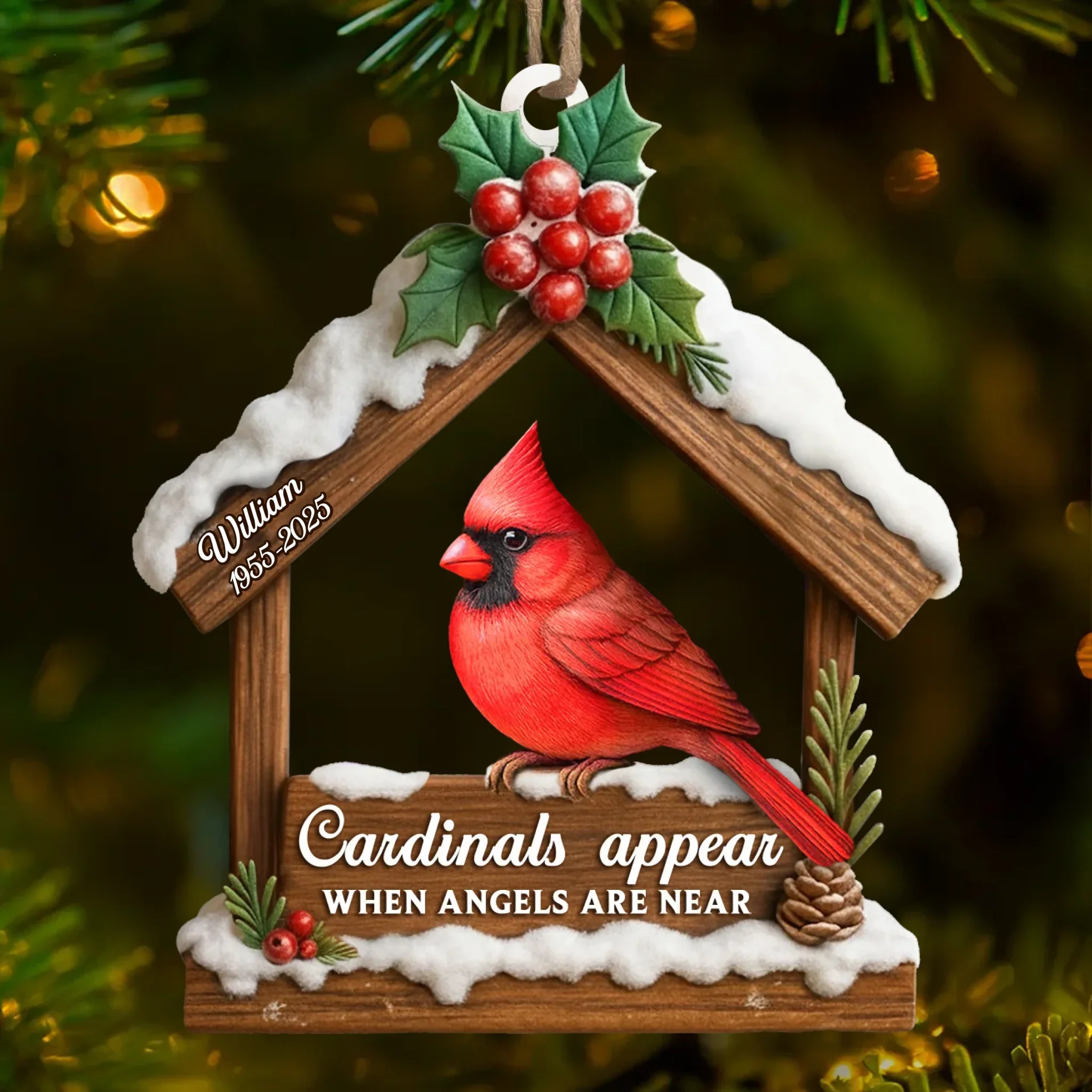 Custom Cardinal Wood Ornament - Personalized Christmas Memorial Sympathy Gifts For Loss Of Mom, Dad - Memories Carry Us Through Time - Robaser