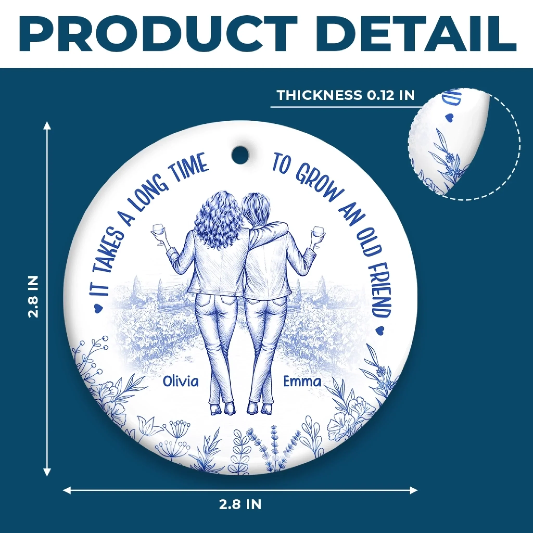 Custom Ceramic Ornament - Personalized Best Friend Christmas Birthday Gifts For Women, Besties, Sisters, BFF - Friendship That Ages Like Fine Wine - Robaser