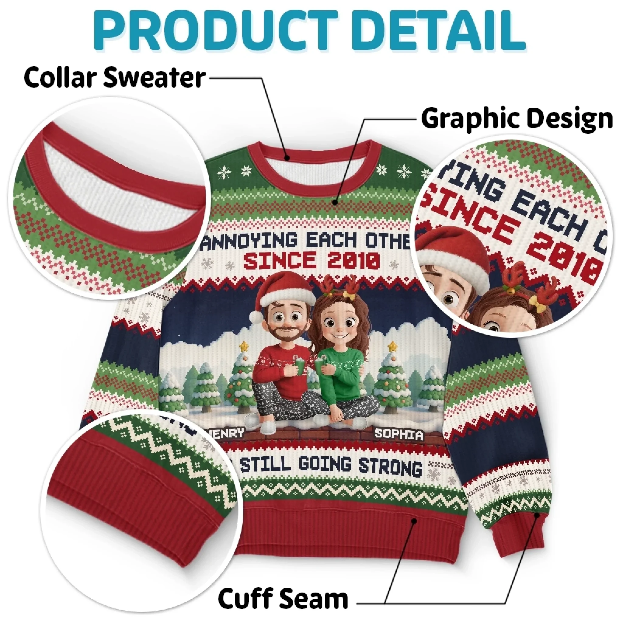 Custom Unisex Ugly Sweatshirt - Personalized Anniversary Christmas Wedding Gifts For Husband And Wife, Him And Her - Merry Fights, Happy Nights - Robaser