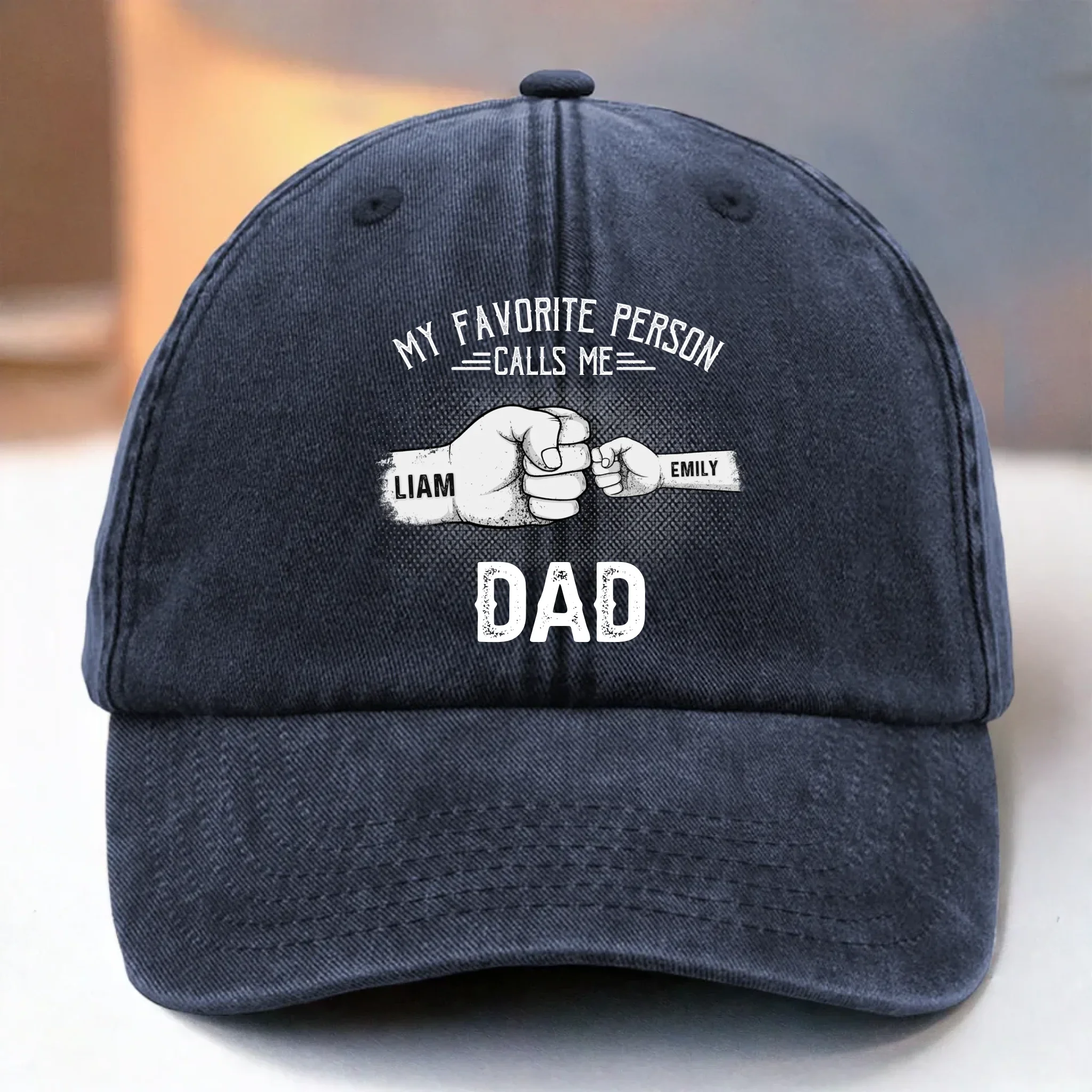 Papa  s Love, Wrapped Around Our Little Hands - Family Personalized Custom Vintage Washed Denim Baseball Cap - Father's Day, Gift For Dad, Grandpa - Robaser