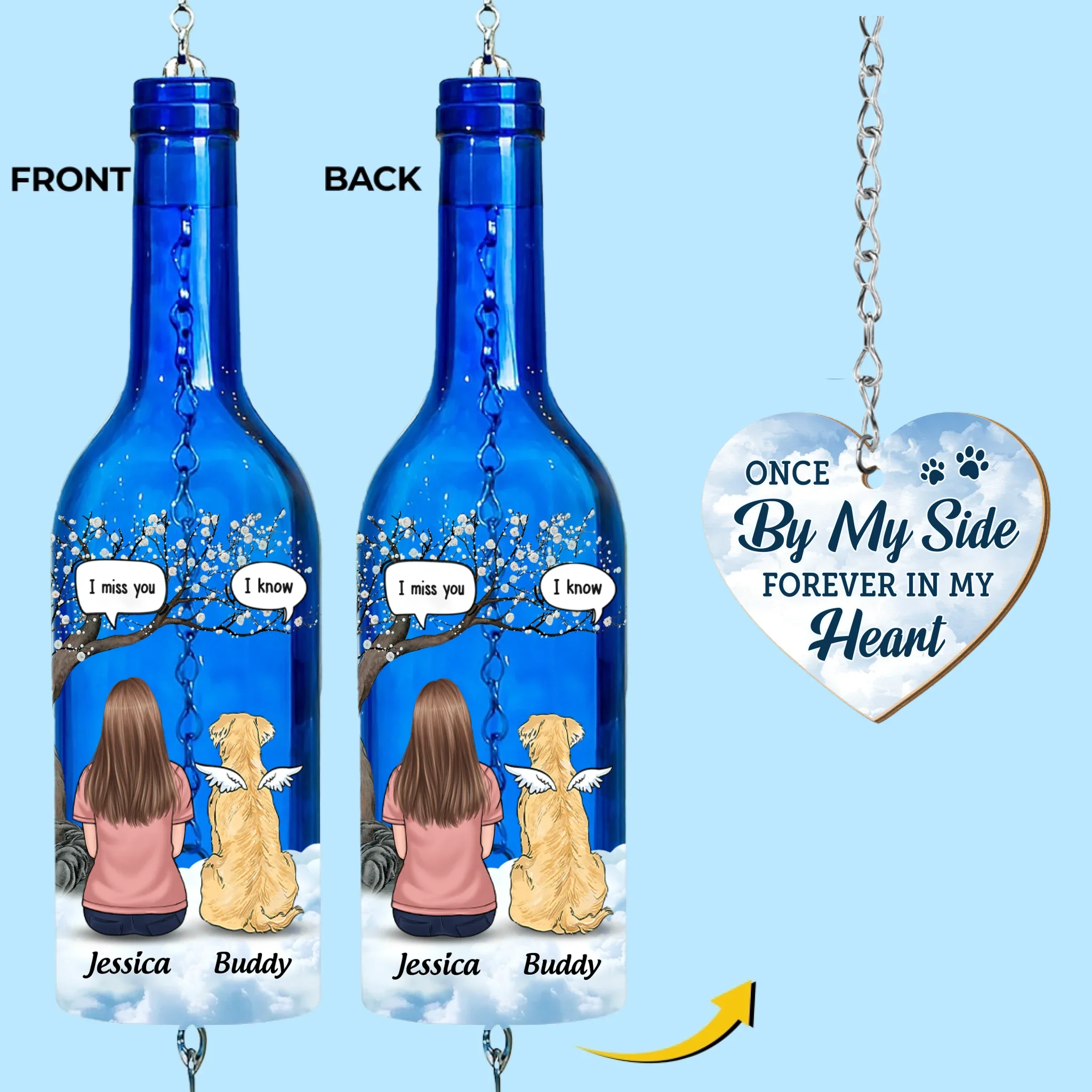 Custom Wine Bottle Wind Chime - Personalized Pet Memorial Sympathy Gifts For Dogs - My Dog My Forever Angel - Robaser