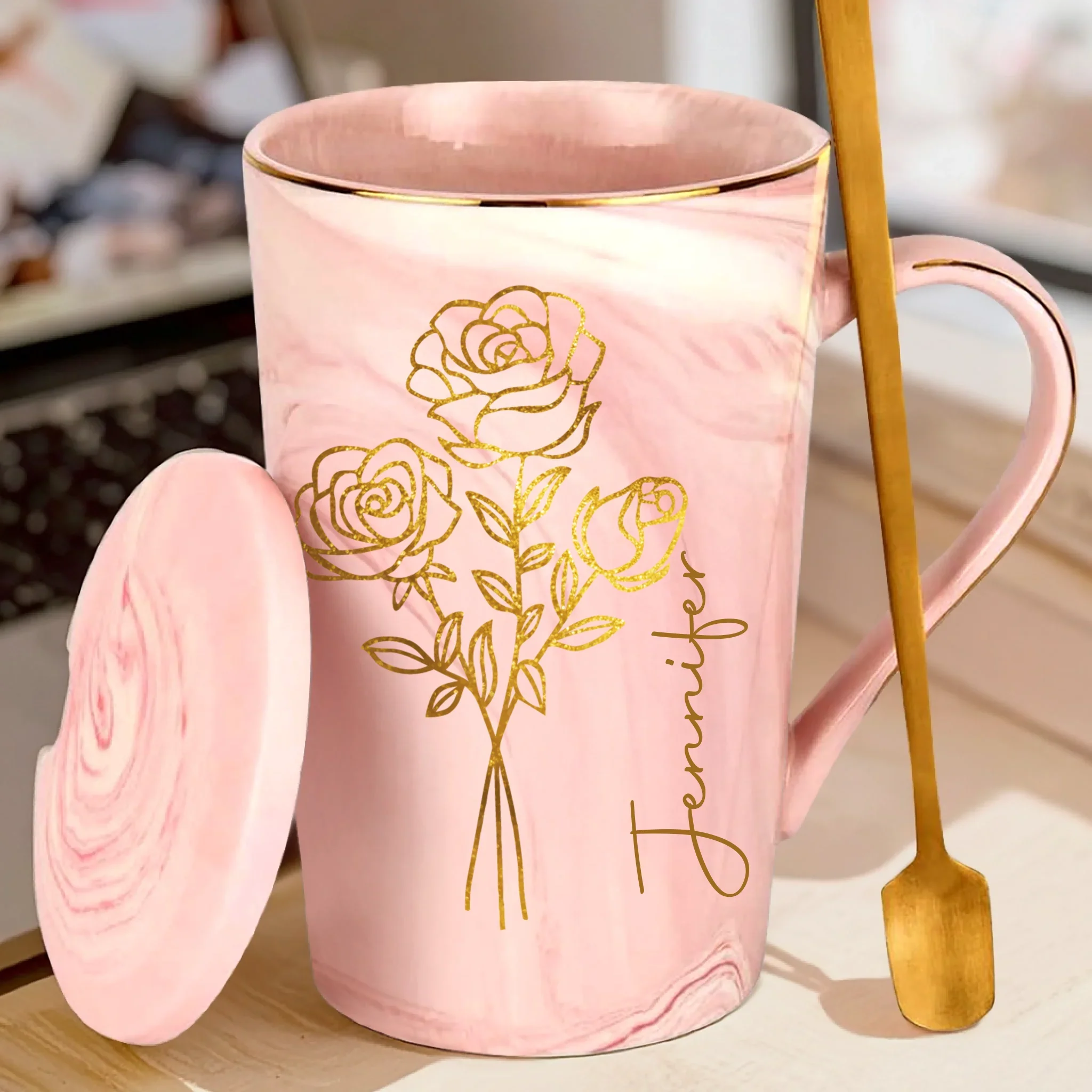 Whispering Flowers, Steady Soul - Family Personalized Custom 14oz Marble Mug - Gift For Yourself, Best Friends, Siblings, Family Members - Robaser