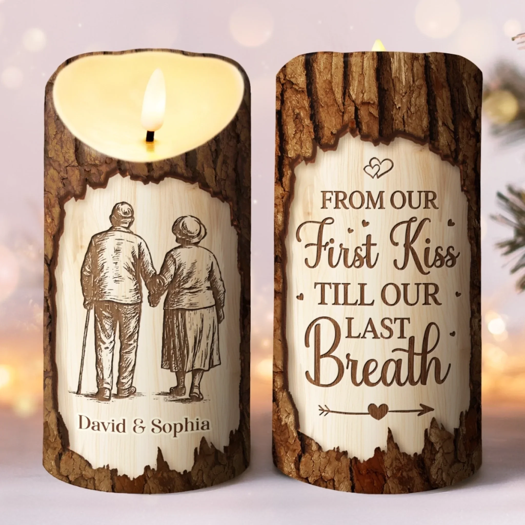 Custom LED Candle - Personalized Anniversary Wedding Gifts For Husband And Wife, Him And Her - Our Love Lights On - Robaser