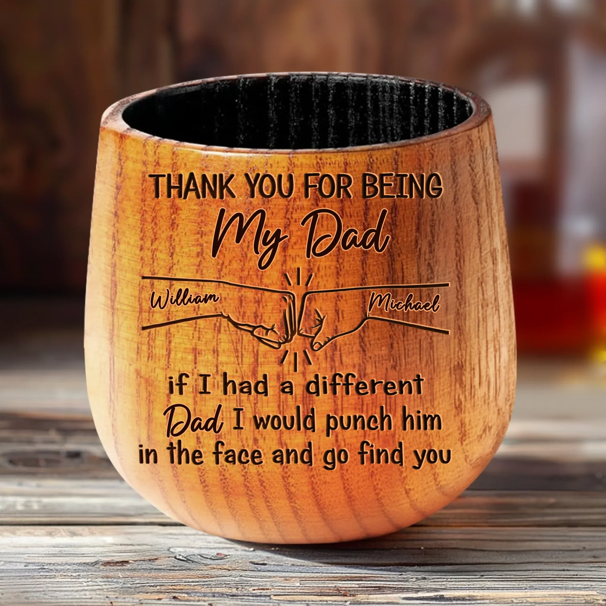 Cheers To The Man Who Made Me Awesome - Family Personalized Custom Wooden Whiskey Glass - Father's Day, Gift For Dad, Grandpa - Robaser