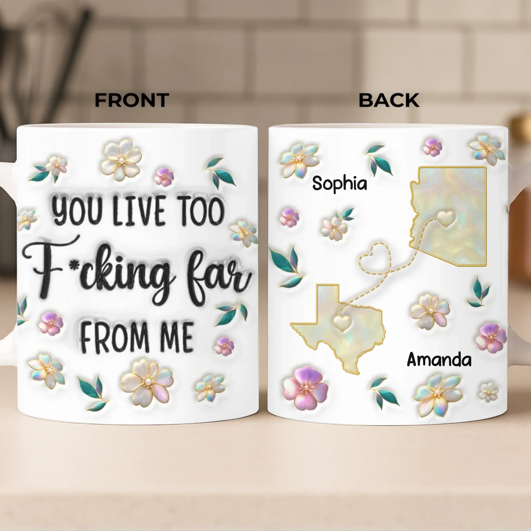 Custom Long Distance Mug - Personalized Best Friend Birthday Gifts For Women, Besties, Sisters, BFF - Far Away Still Close - Robaser