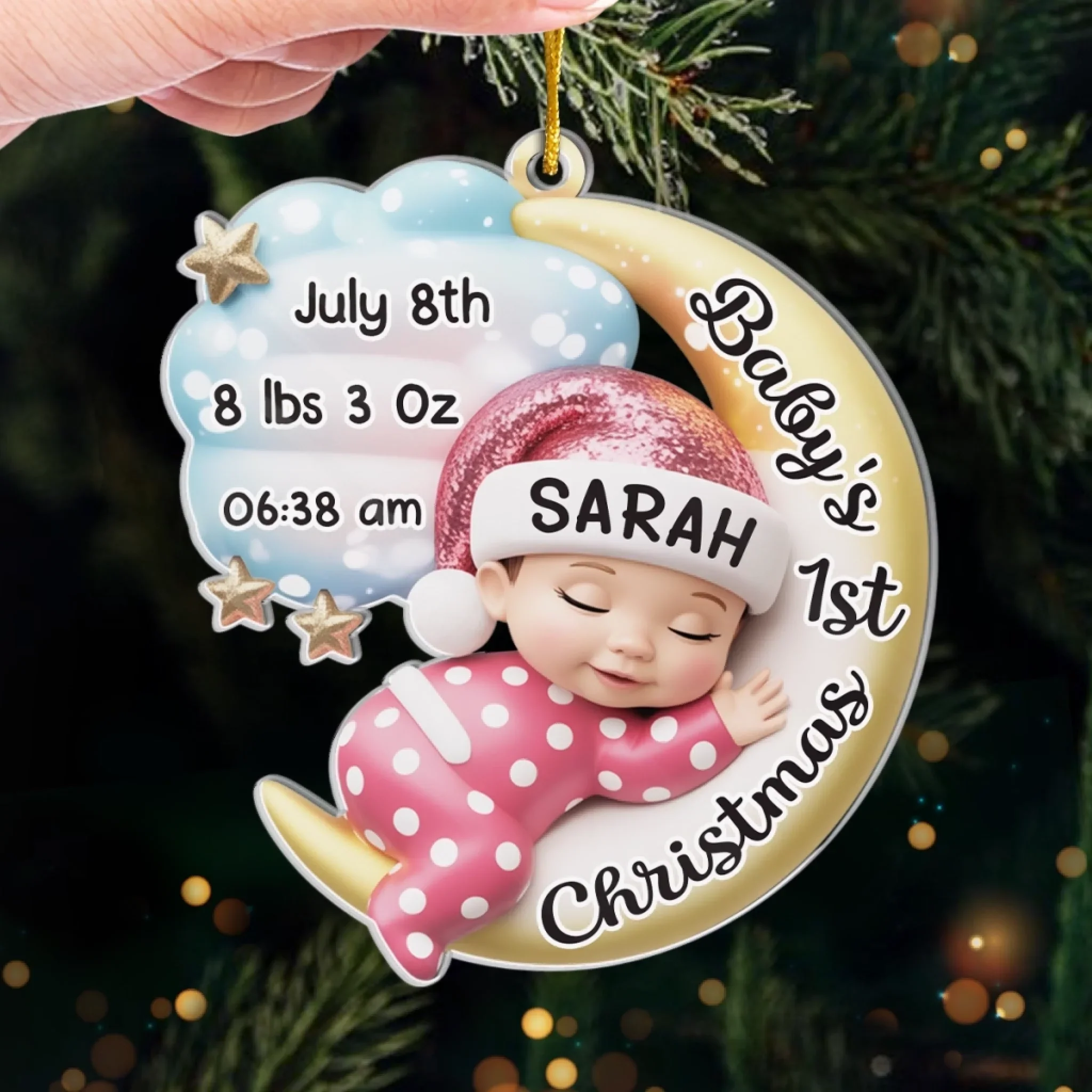 Custom Acrylic Ornament - Personalized Christmas Baby Shower, Gender Reveal Gifts For New Moms, New Dads, New Parents - Cherishing Your Very First Christmas - Robaser
