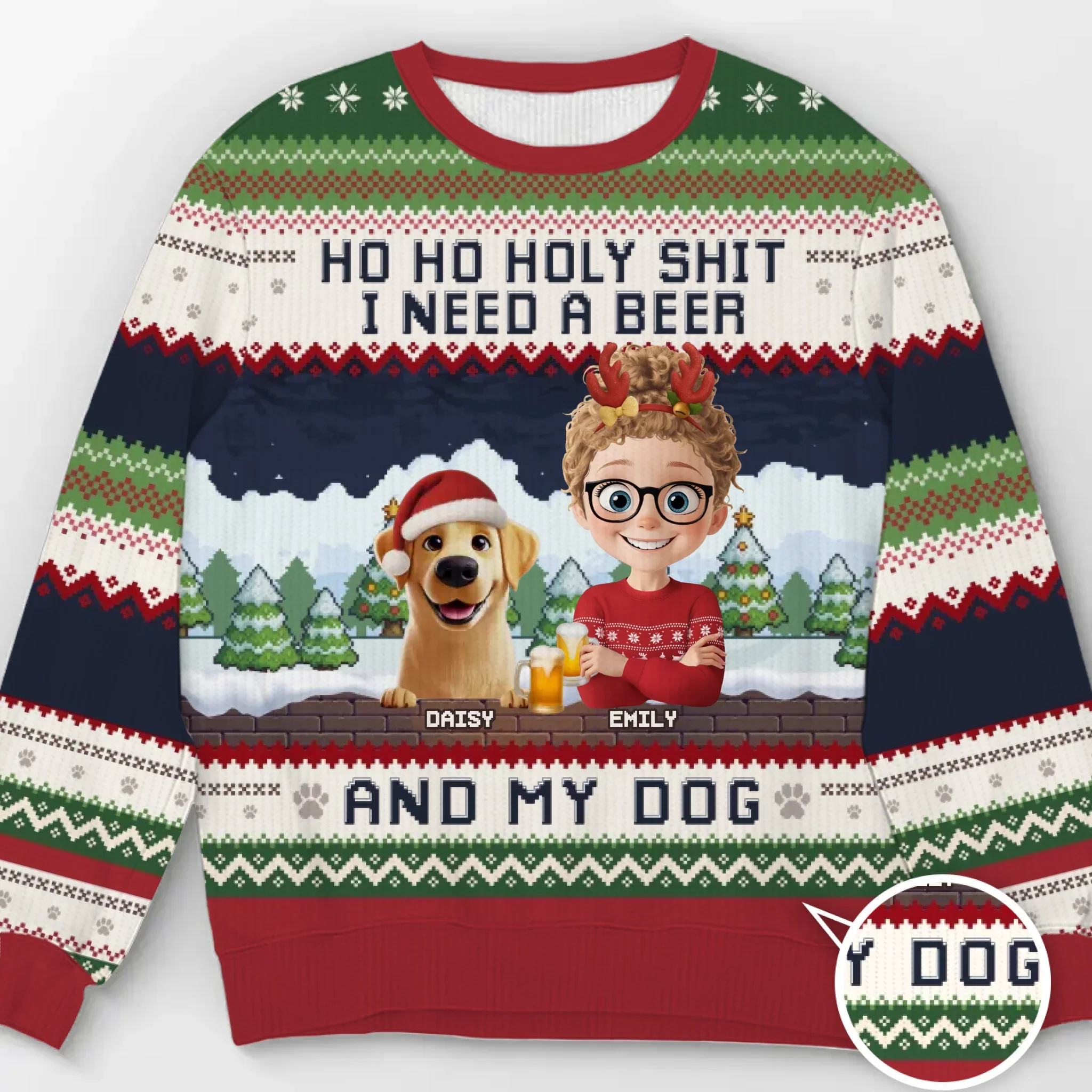 Custom Unisex Ugly Sweatshirt - Personalized  Christmas Birthday Gifts For Dog Lovers, Dog Dad And Mom - Ho Ho Hold My Beer - Robaser