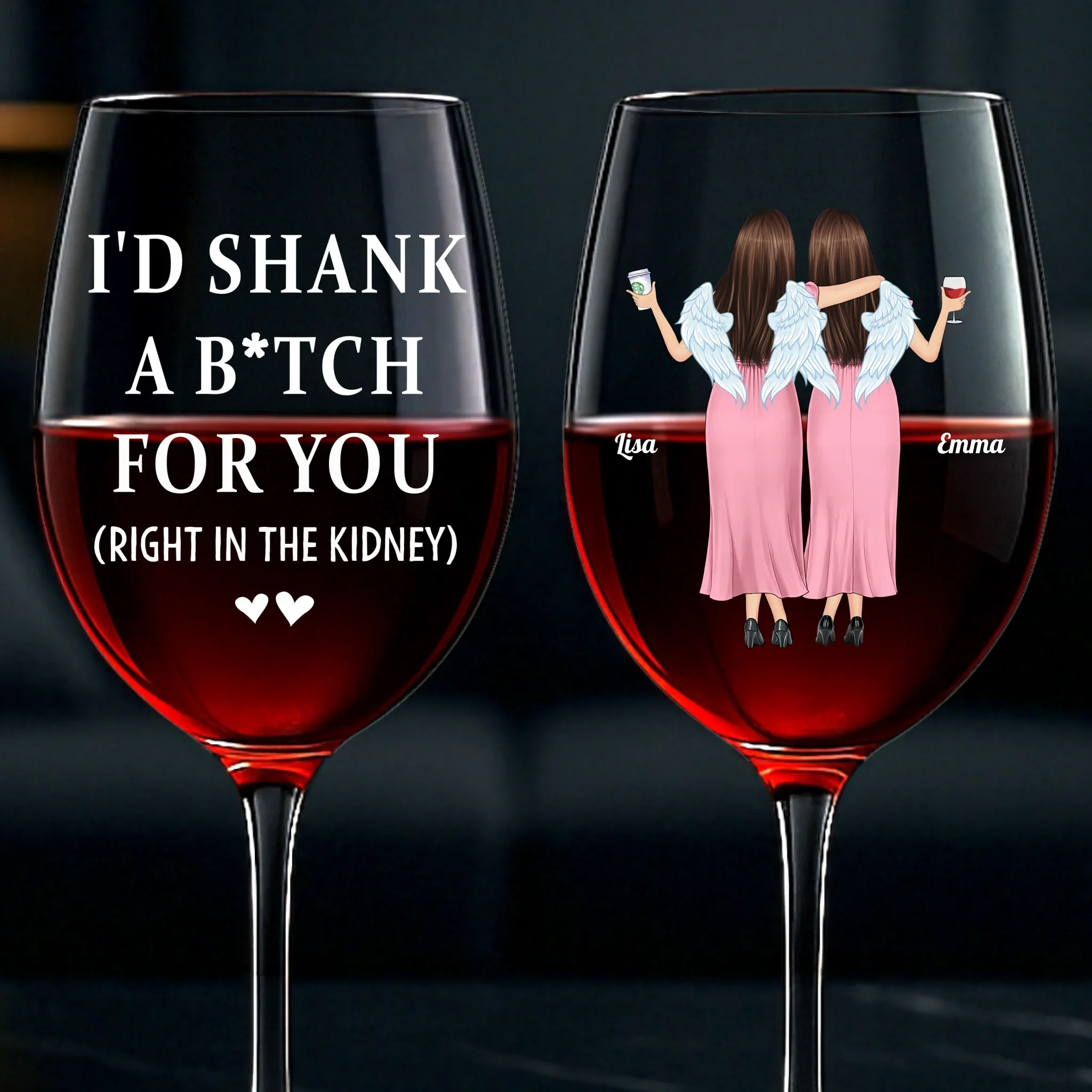 Custom Stemmed Wine Glass - Personalized Best Friend Birthday Gifts For Women, Besties, Sisters, BFF - Through All Seasons, Still Side by Side - Robaser