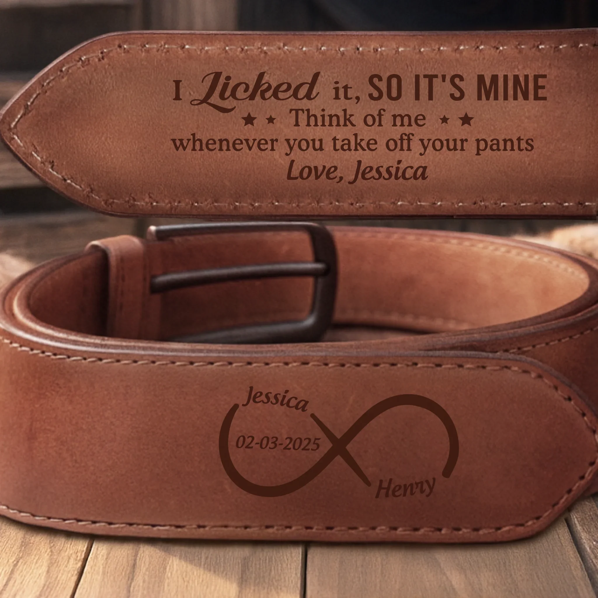 Custom Double-Sided Engraved Leather Belt - Personalized Anniversary Wedding Gifts For Husband And Wife, Him And Her - Pants Up, Love Up - Robaser