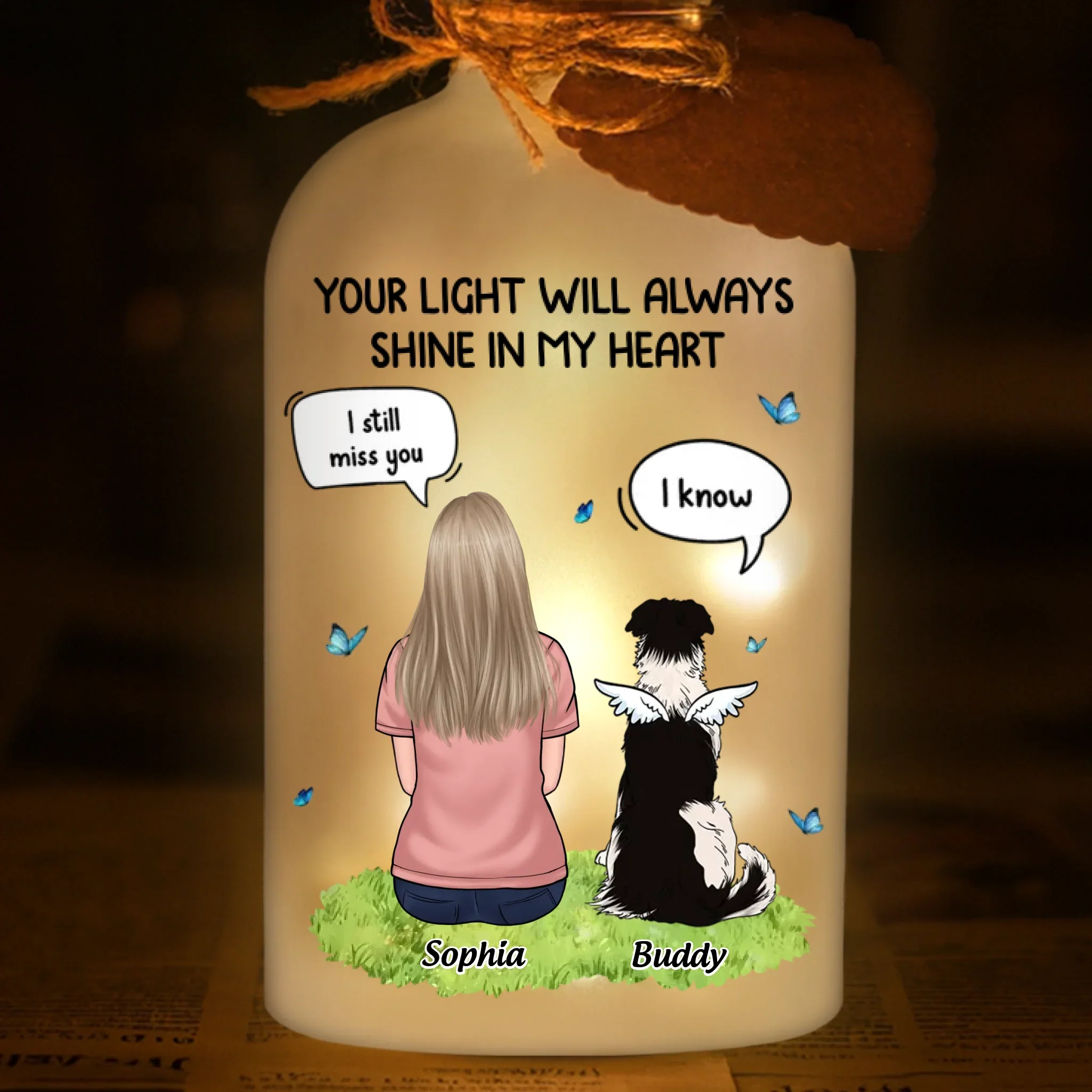 Custom Glass Bottle LED Light - Personalized Pet Christmas Memorial Sympathy Gifts For Dogs - Silent Companions Echo In Time - Robaser