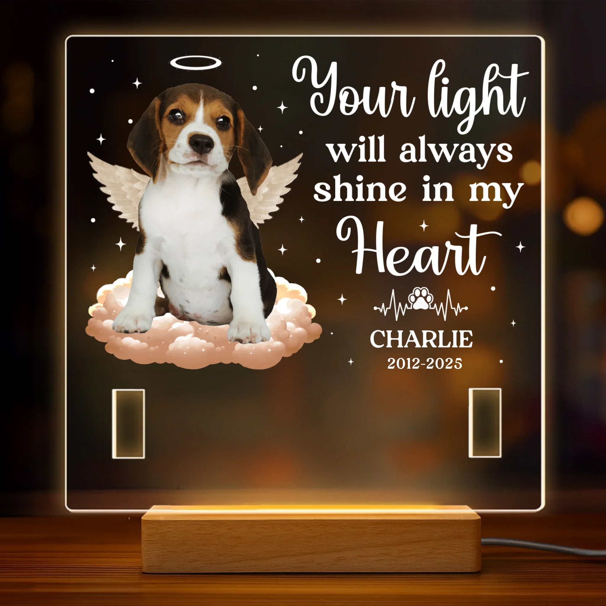 Custom Photo Forever My Angel - Memorial Personalized Custom Pet Loss Memorial Light - Sympathy Gift For Pet Owners, Pet Lovers - Robaser