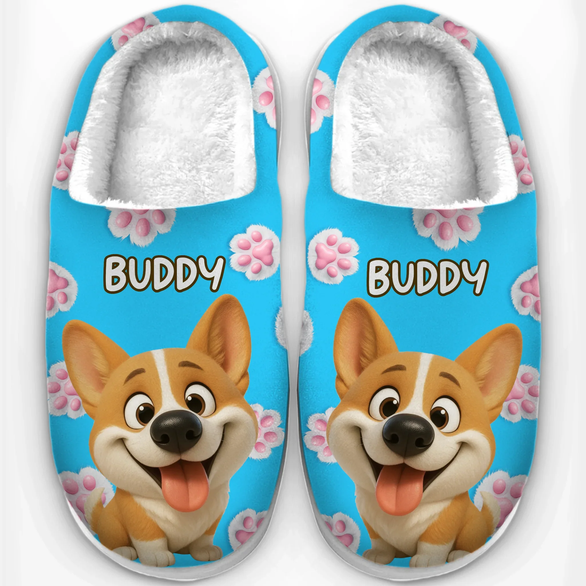 Custom Photo Fluffy Slippers - Personalized Birthday Gifts For Dog Cat Lovers, Dog Dad And Mom, Cat Owners - Happy Paws, Happy Feet - Robaser