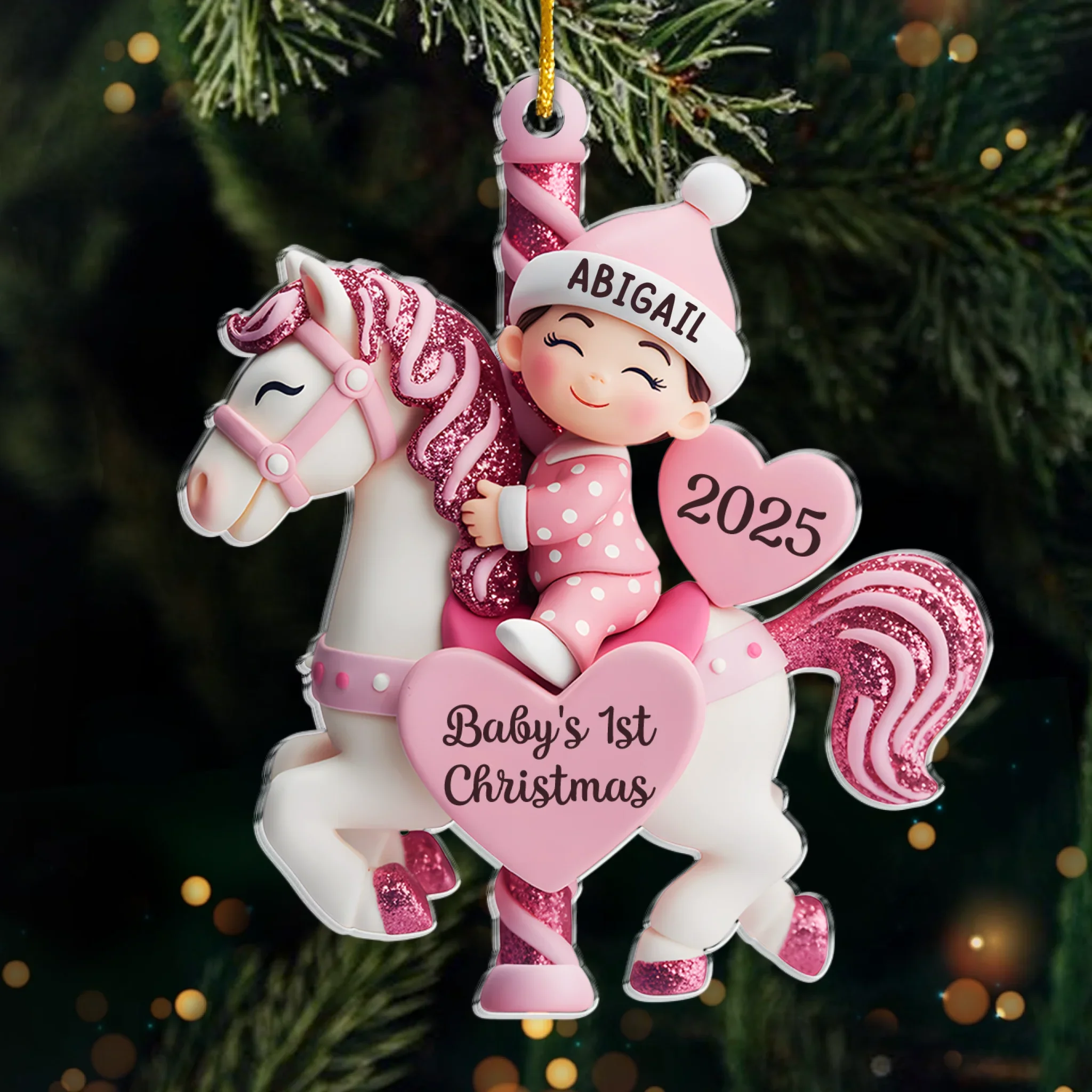 Custom Acrylic Ornament - Personalized Christmas Baby Shower, Gender Reveal Gifts For New Moms, New Dads, New Parents - Love At First Sleigh - Robaser