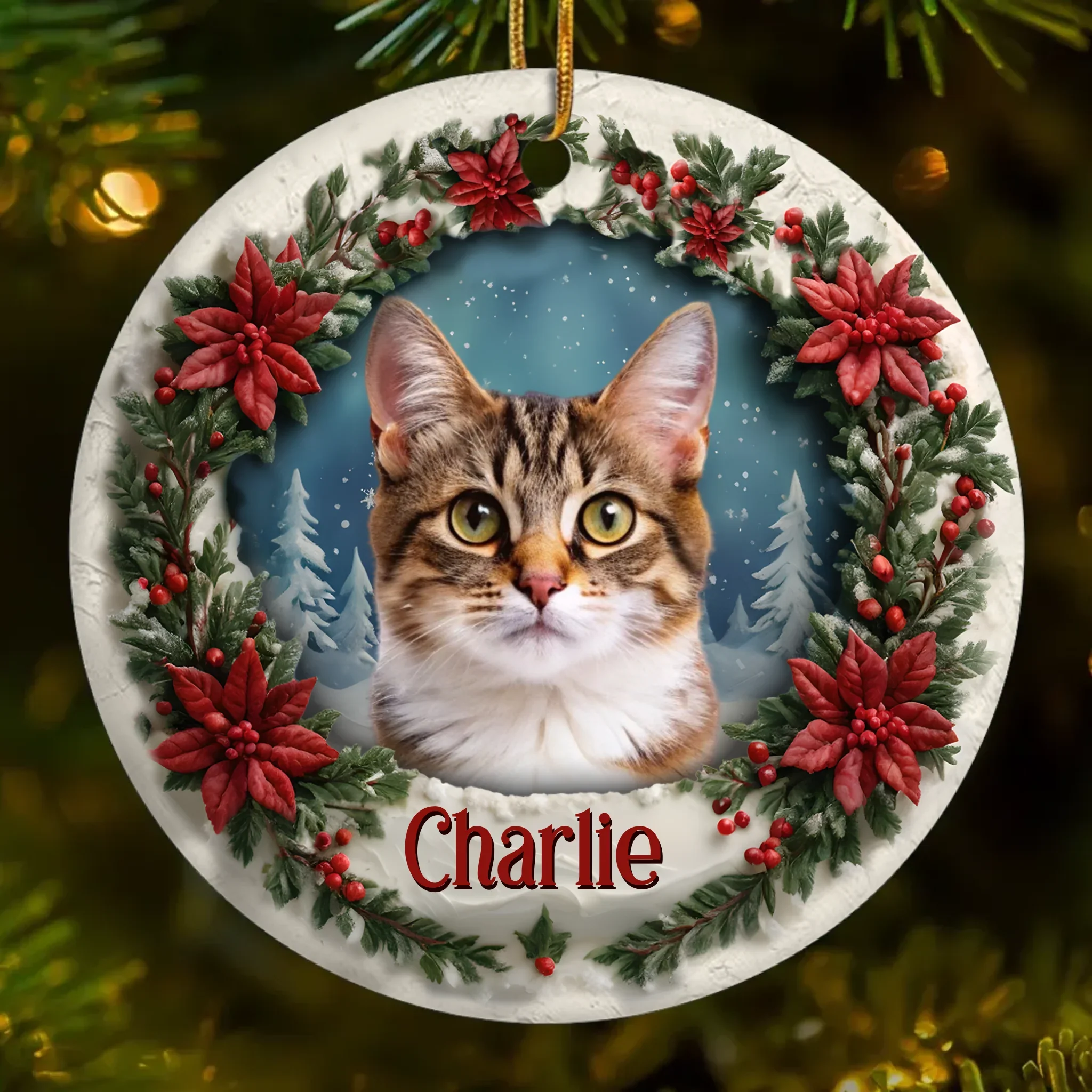 Custom Photo Ceramic Ornament - Personalized Pet Memorial Sympathy Gifts For Dogs, Cats - Forever In Our Memory - Robaser