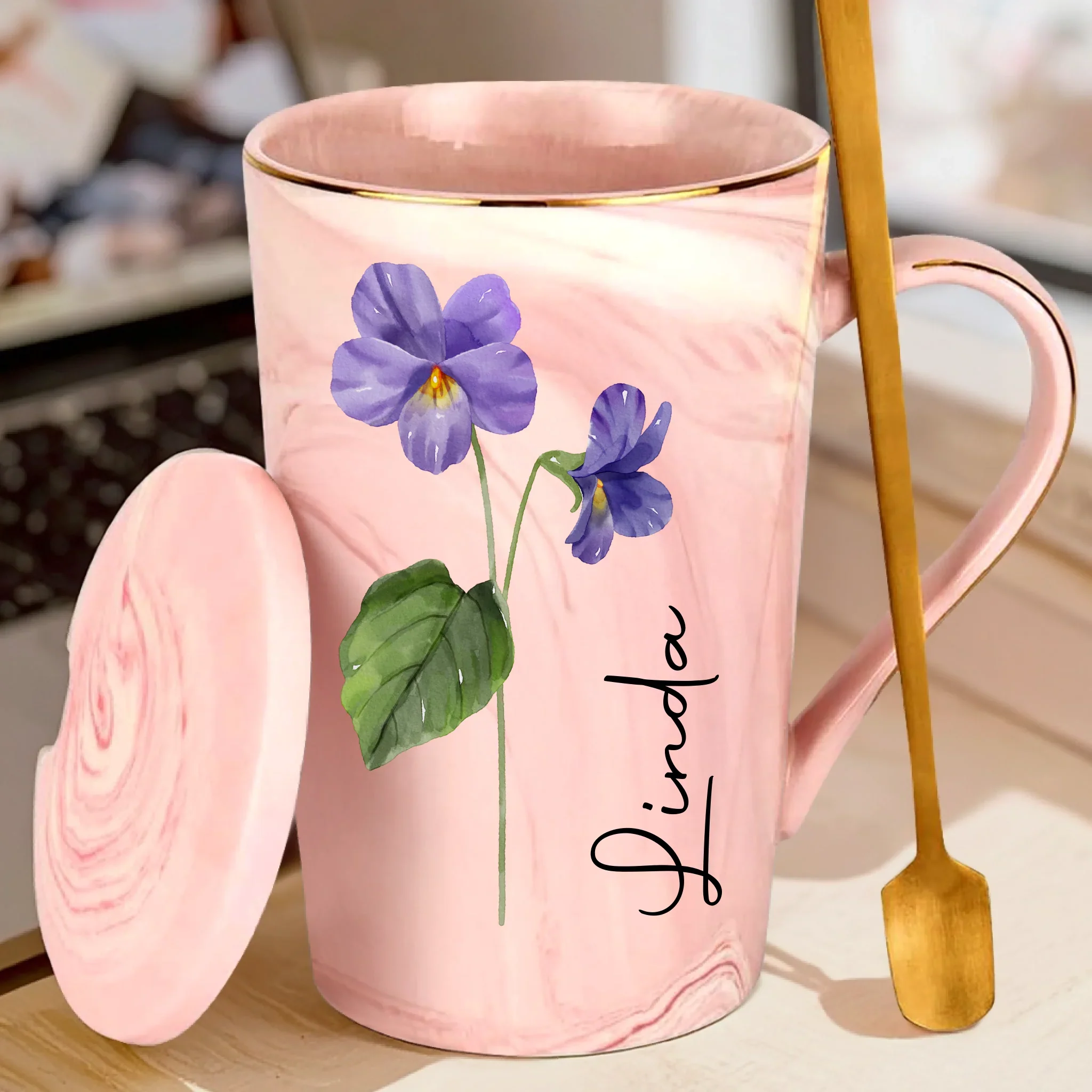 Bloom With Grace - Family Personalized Custom 14oz Marble Mug - Gift For Yourself, Best Friends, Siblings, Family Members - Robaser