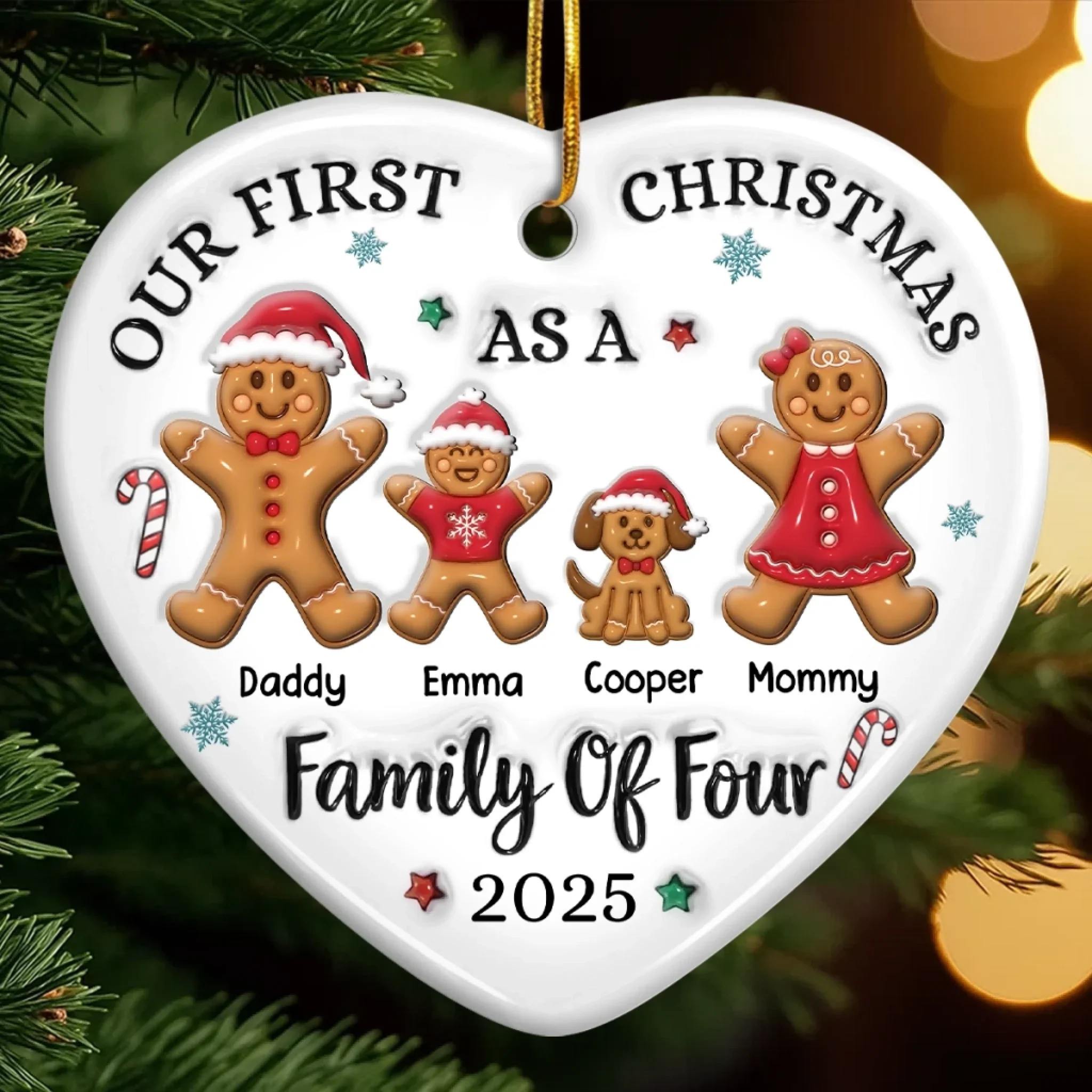 Custom First Christmas Ceramic Ornament - Personalized Christmas Birthday - Gifts For Mom, Dad, Brother, Sister, Kids - Gingerbread Hearts Warm The Home - Robaser