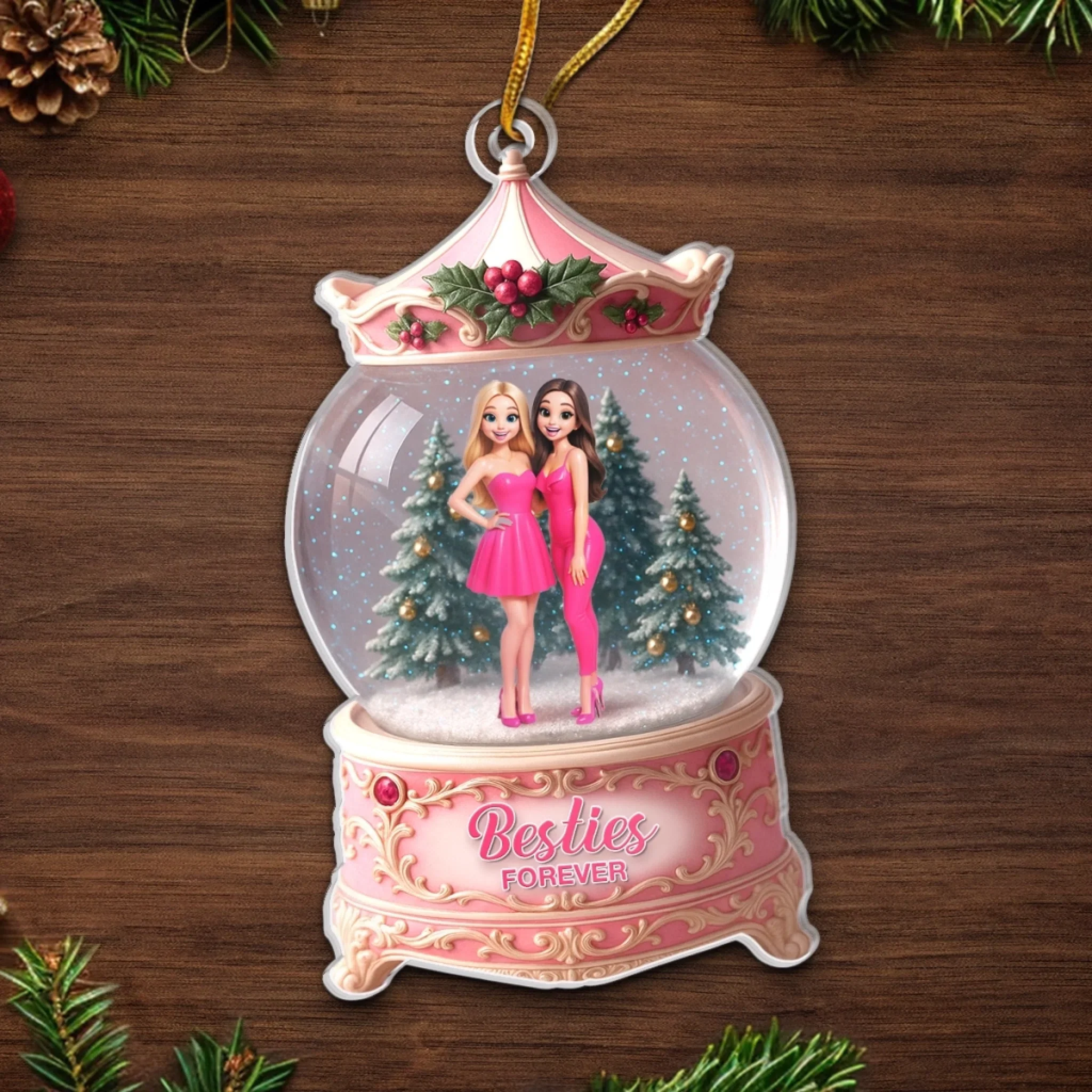 Custom Photo Acrylic Ornament - Personalized Christmas Best Friend Birthday Gifts For Women, Besties, Sisters, BFF - Snowy Days, Endless Friendship - Robaser