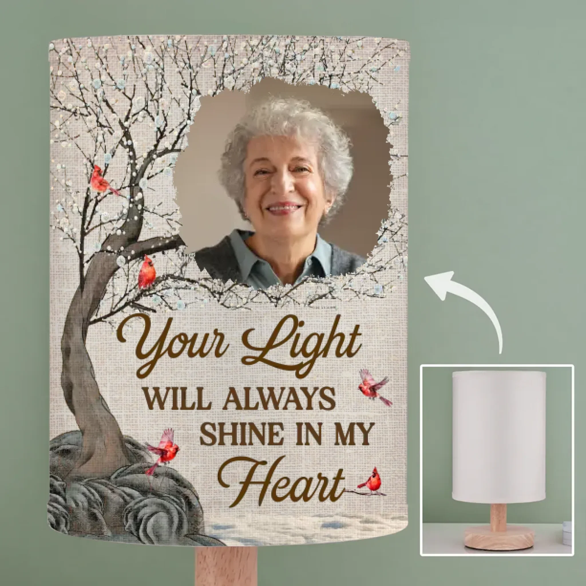 Custom Photo Every Time It Shines, Know My Heart Is Near - New Arrival, Memorial Personalized Custom Linen Bedside Table Lamp - Sympathy Gift For Family Members AMZ - Robaser