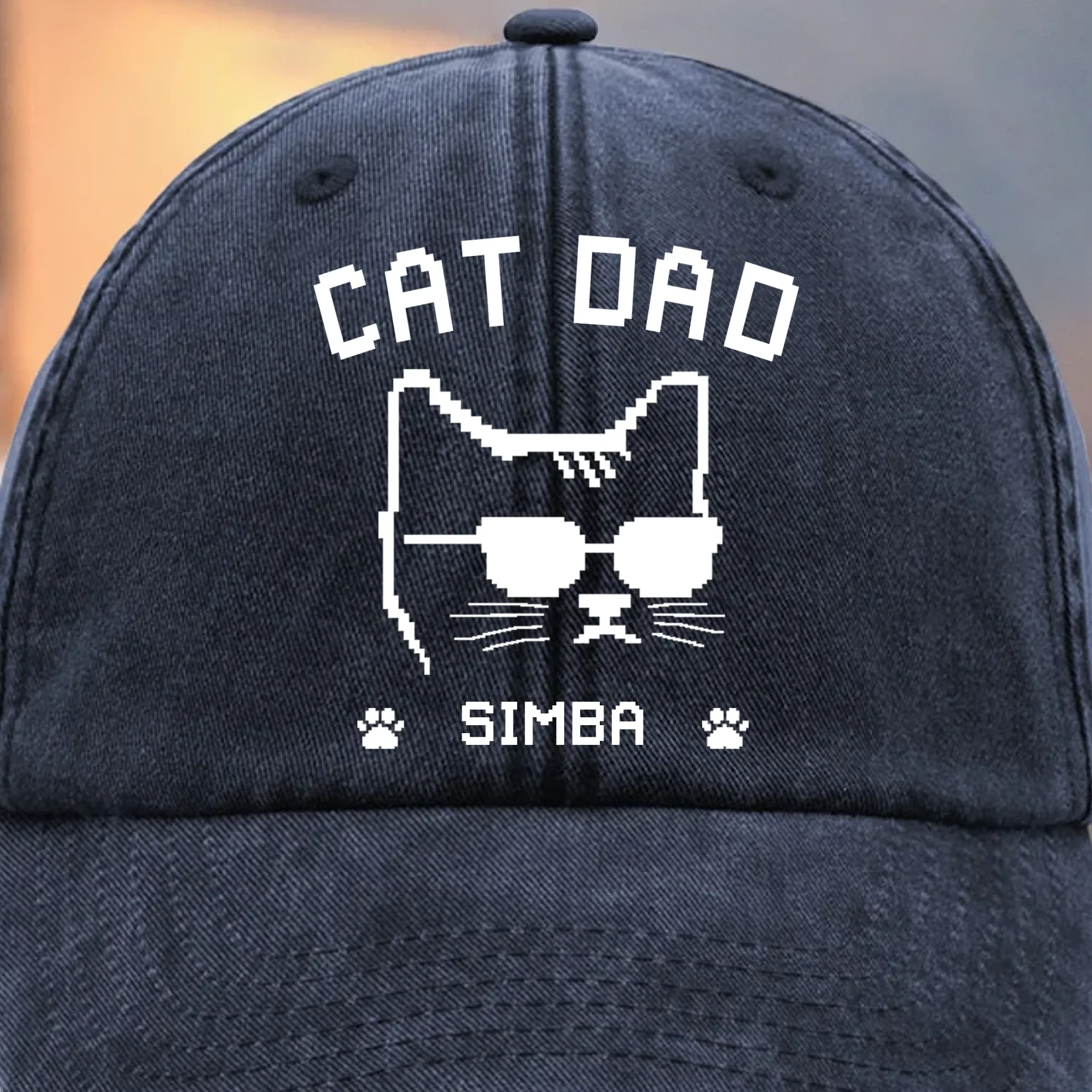 Custom Vintage Washed Denim Baseball Cap - Personalized Birthday Gifts For Cat Lovers, Cat Mom And Dad - Certified Cat Dad - Robaser
