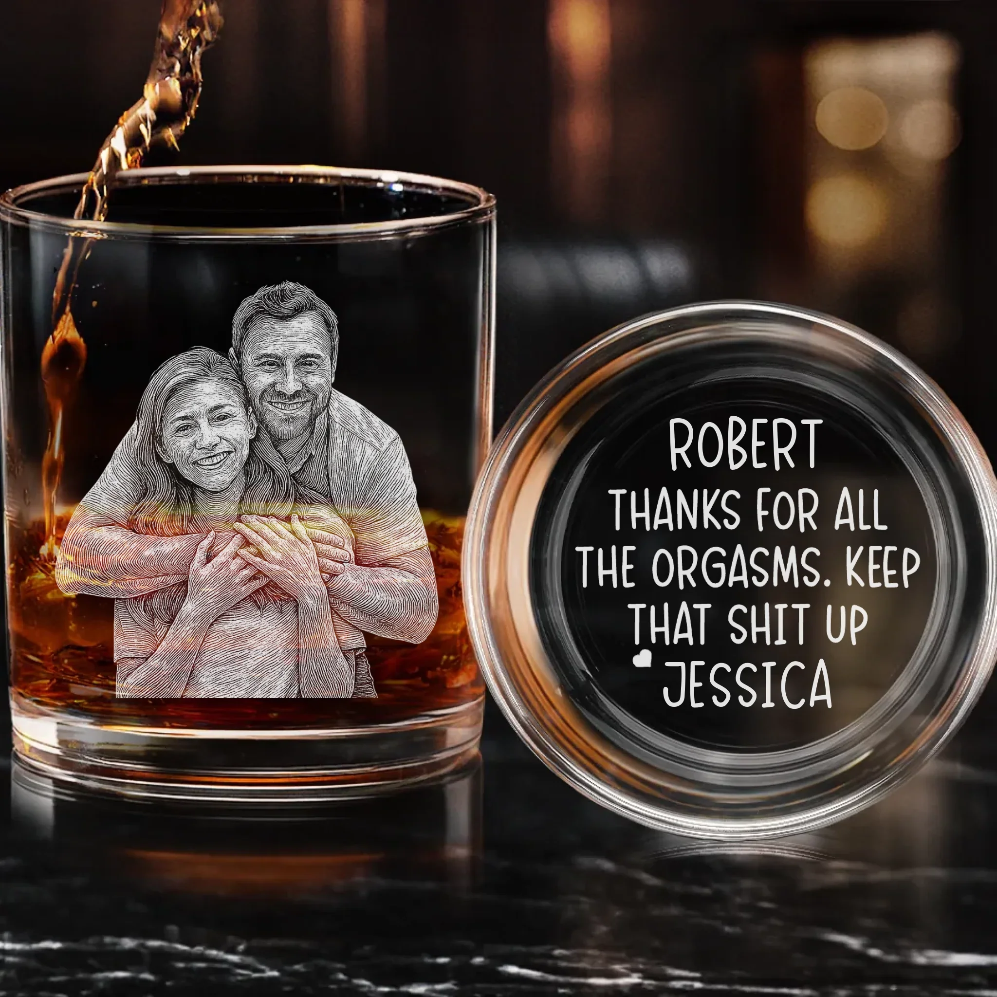 Custom Photo Keep Doing What You Do Best - Couple Personalized Custom Whiskey Glass With Bottom And Side Engraving - Gift For Husband Wife, Anniversary - Robaser
