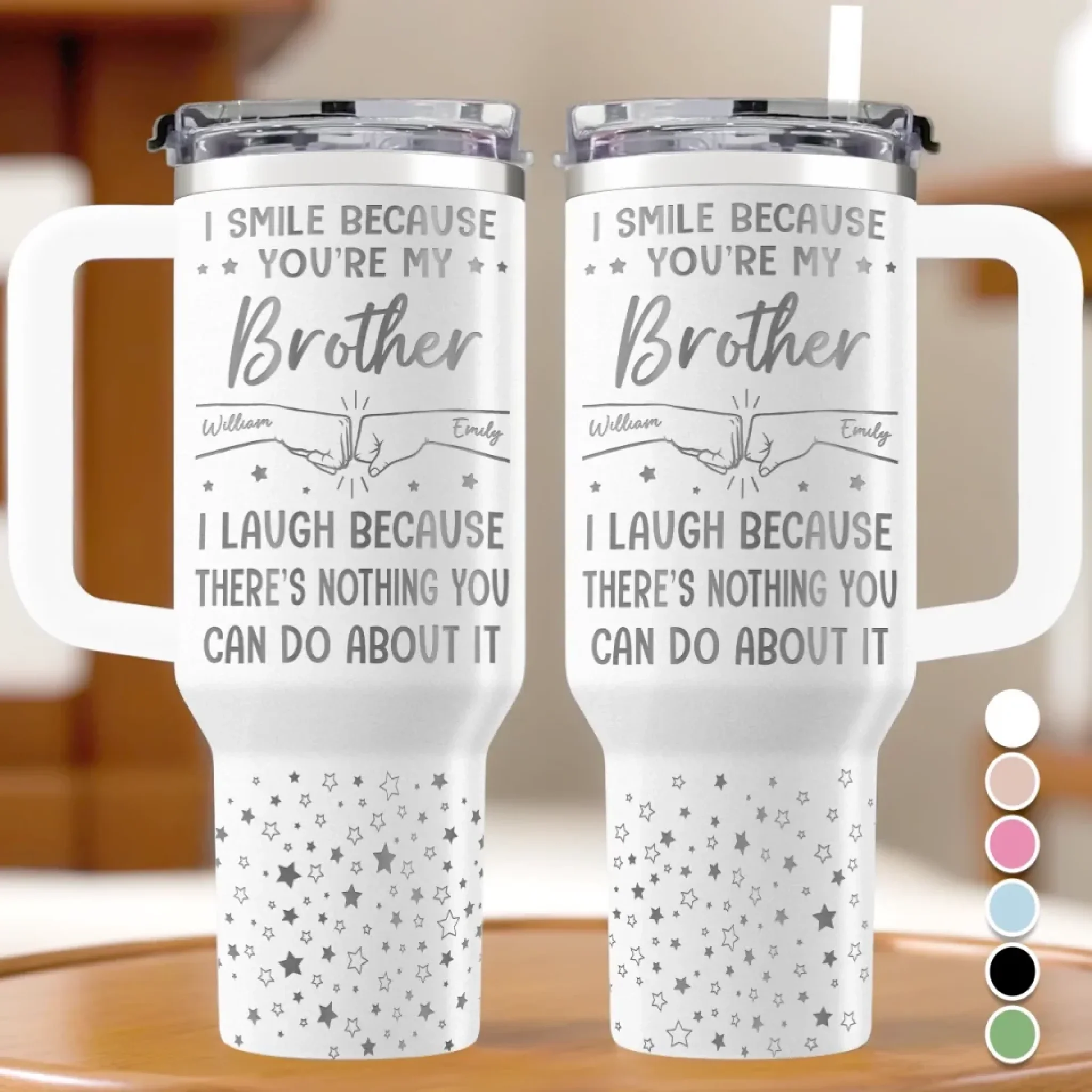 Best Friends, No Matter What - Family Personalized Custom Engraved 40oz Tumbler With Handle - Gift For Family Members, Siblings, Brothers, Cousins, Best Friends - Robaser