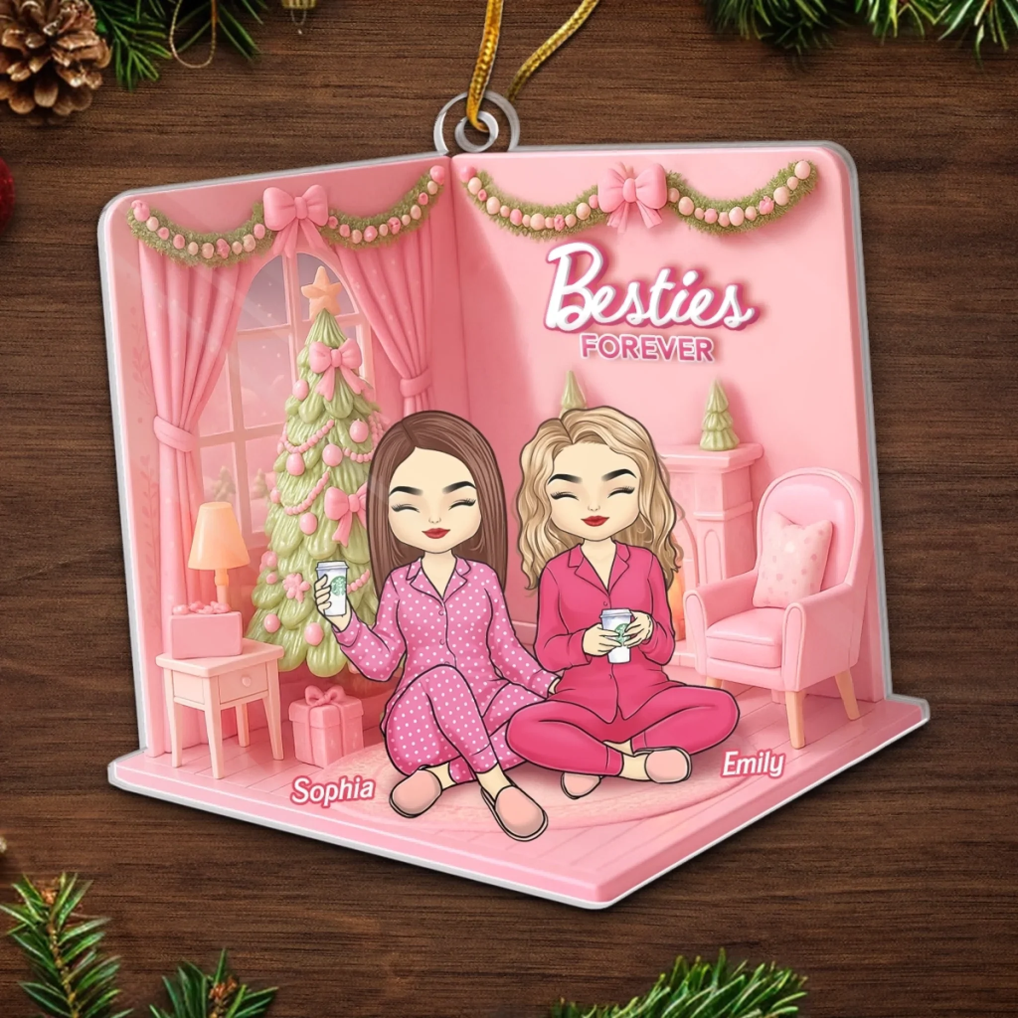 Custom Acrylic Ornament - Personalized Best Friend Birthday Gifts For Women, Besties, Sisters, BFF - Cozy Nights With Bestie - Robaser