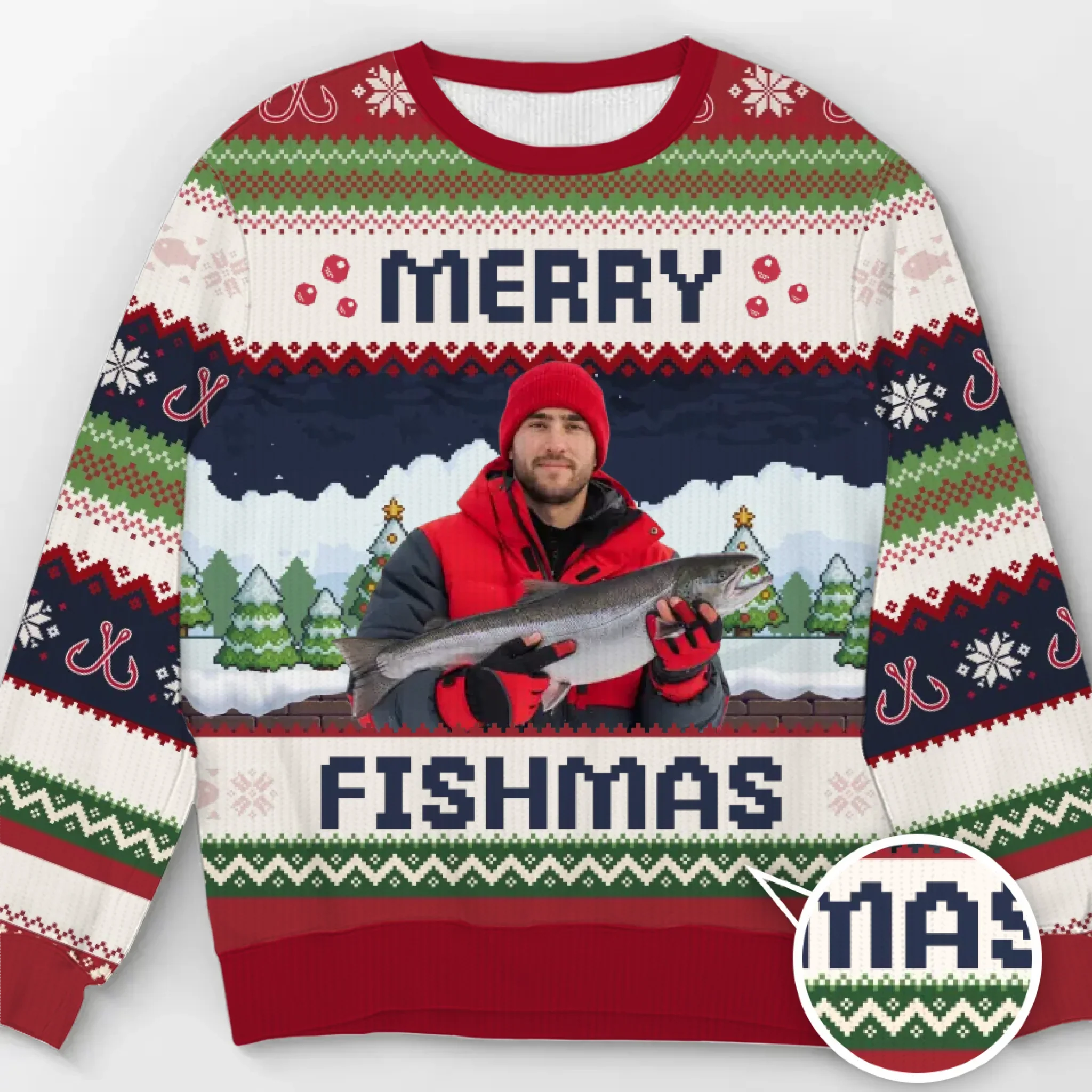Custom Photo Unisex Ugly Sweatshirt - Personalized  Christmas Birthday Fishing Gifts For Fisherman - This Fishmas, I  m The Real Catch - Robaser