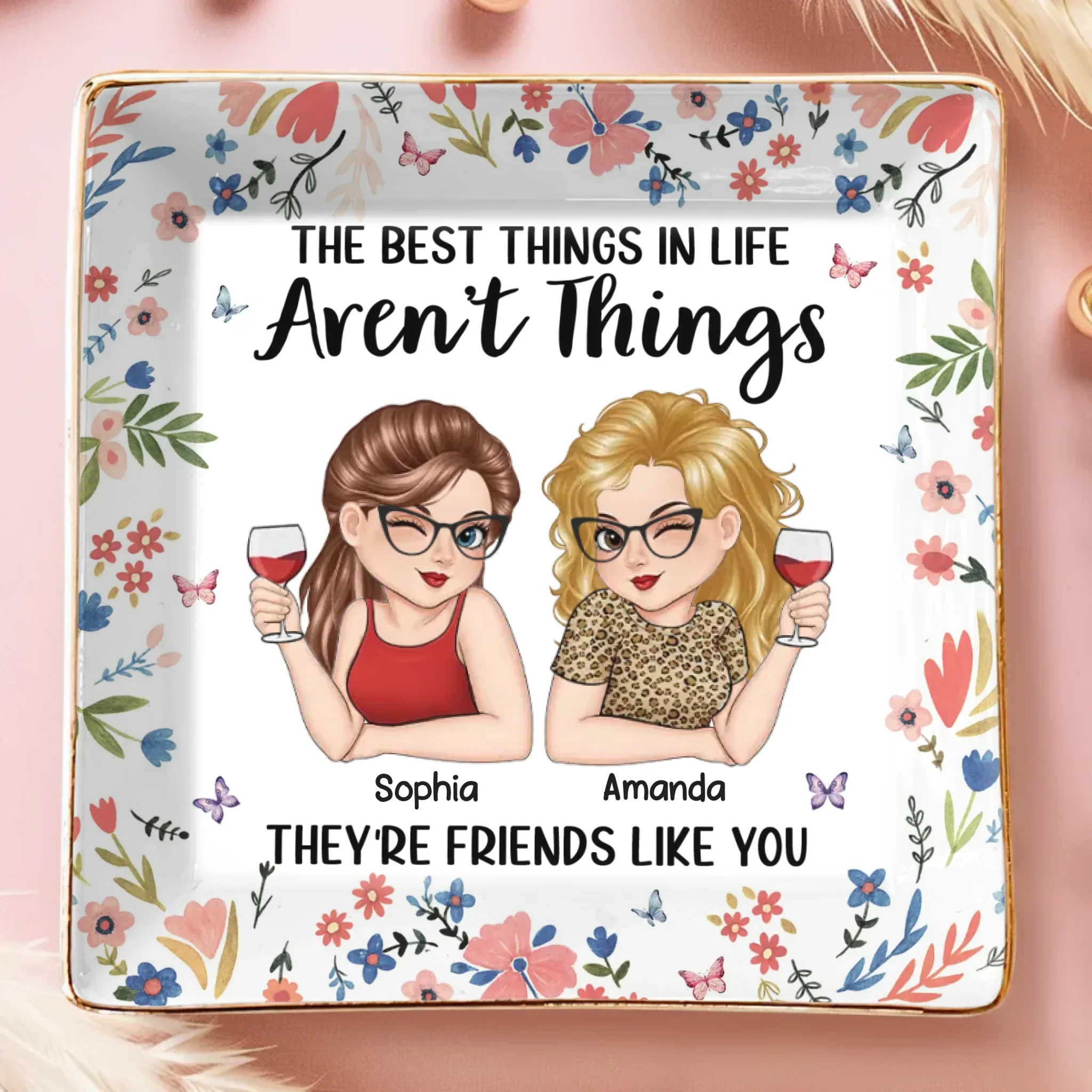 Custom Full-Print Jewelry Dish - Personalized Best Friend Birthday Gifts For Women, Besties, Sisters, BFF  - Bestie Chaos Brings Endless Laughs - Robaser