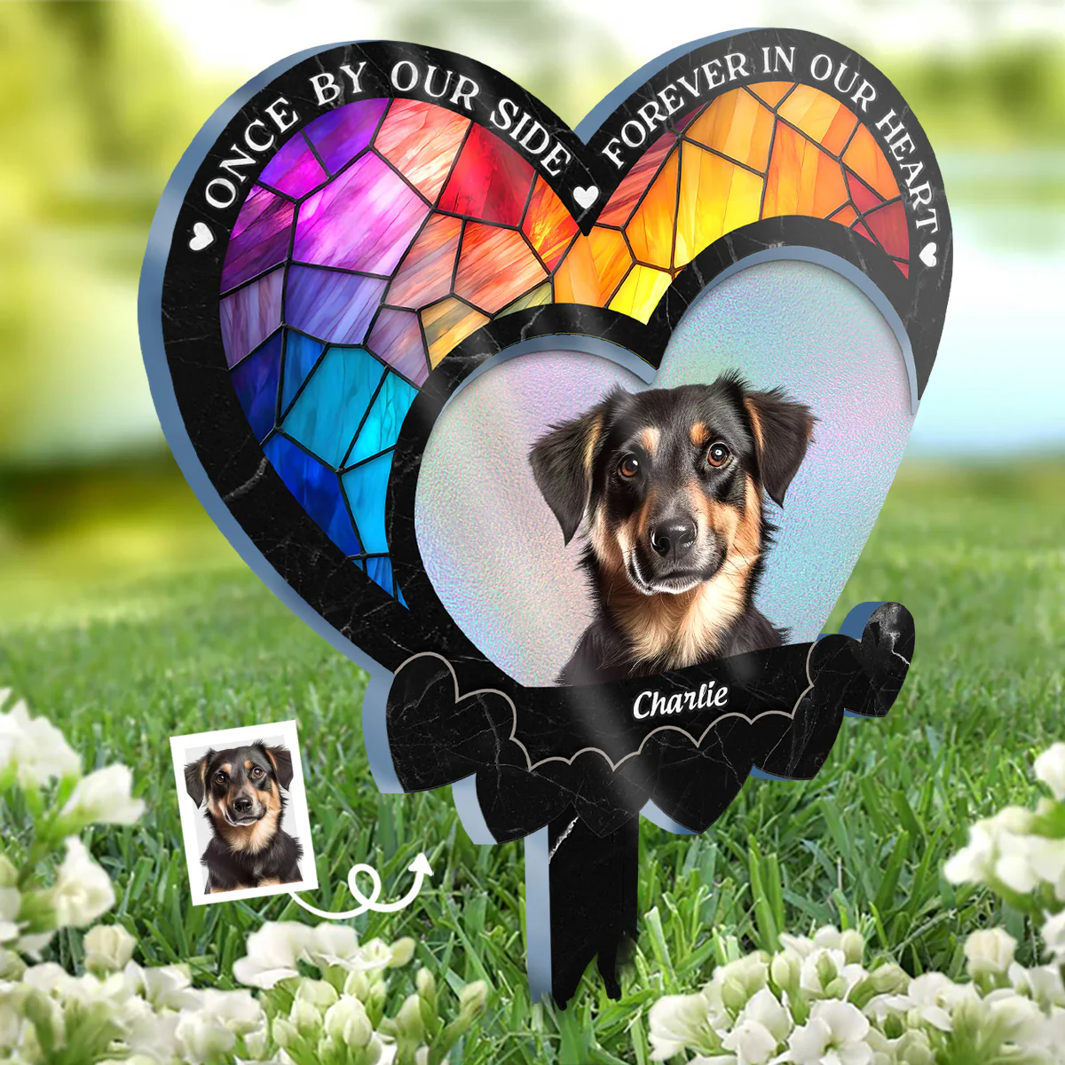 Heaven Gained A Furry Angel - Memorial Personalized Custom Stain Glass Style Acrylic Garden Stake - Sympathy Gift For Pet Owners, Pet Lovers - Robaser