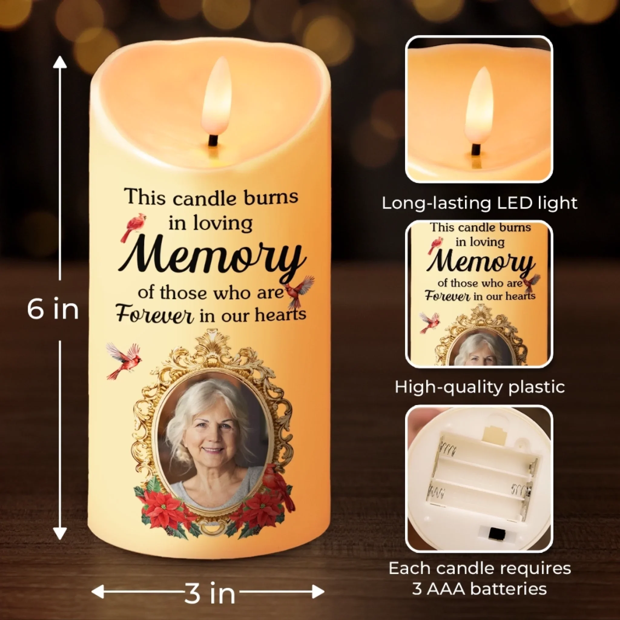 Custom Photo LED Candle - Personalized Christmas Memorial Sympathy Gifts For Loss Of Mom, Dad - Your Memory, My Endless Love - Robaser