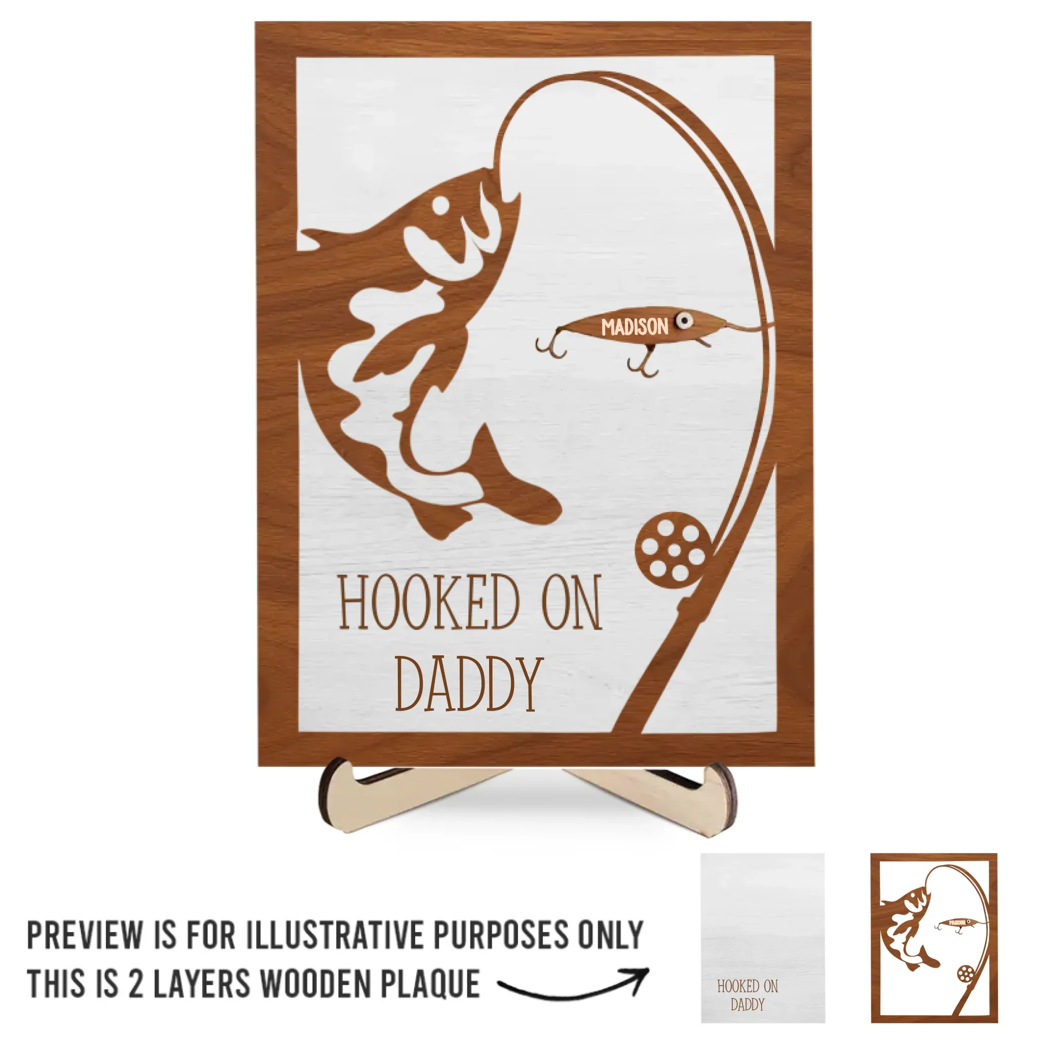 Hooked On You And The Good Life - Family Personalized Custom 2-Layered Wooden Plaque With Stand - Father's Day, Gift For Dad, Sport Lovers, Sport Players - Robaser