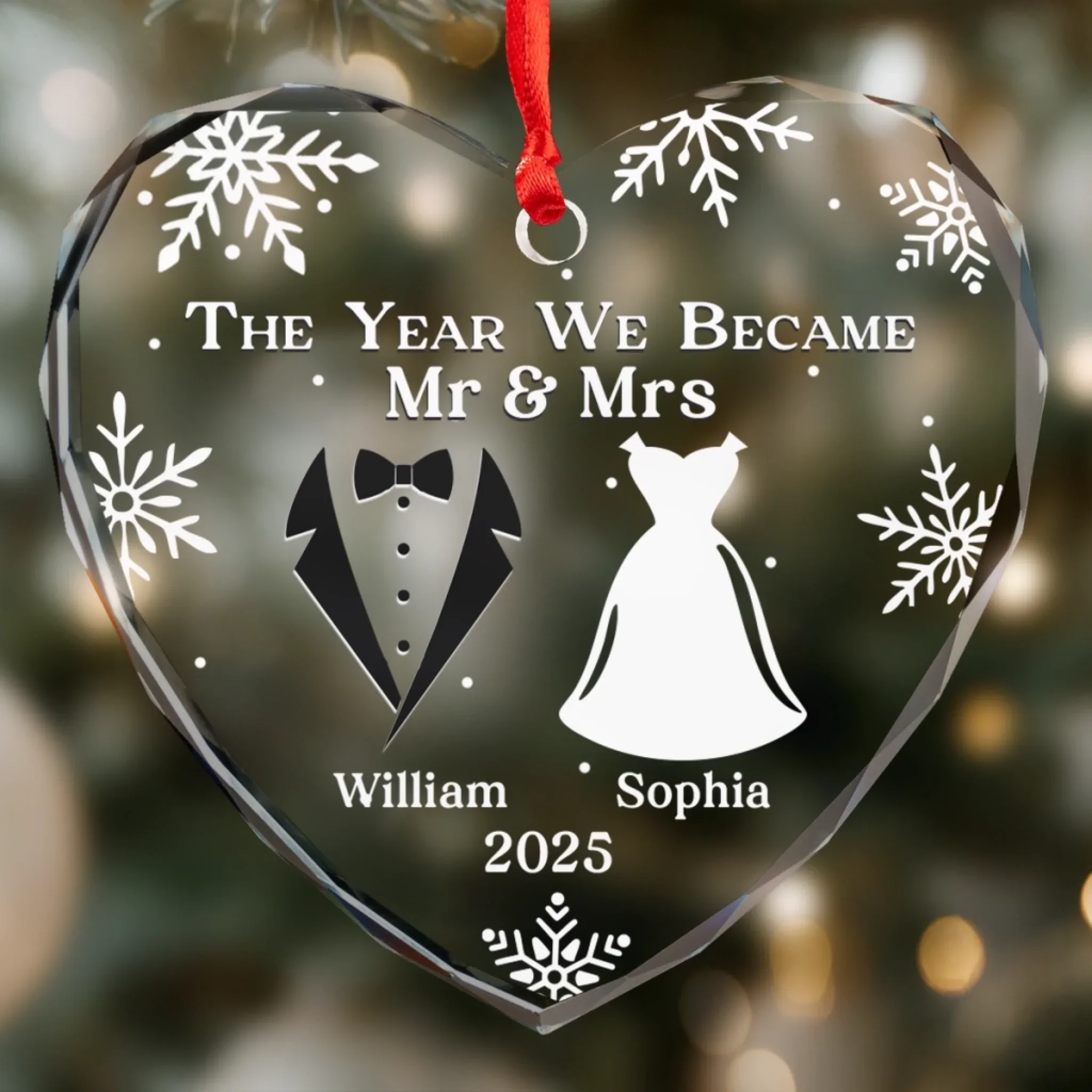 Custom Heart Glass Ornament - Personalized Anniversary Christmas Wedding Gifts For Husband And Wife, Him And Her - Started With A Yes, Now It  s Us - Robaser