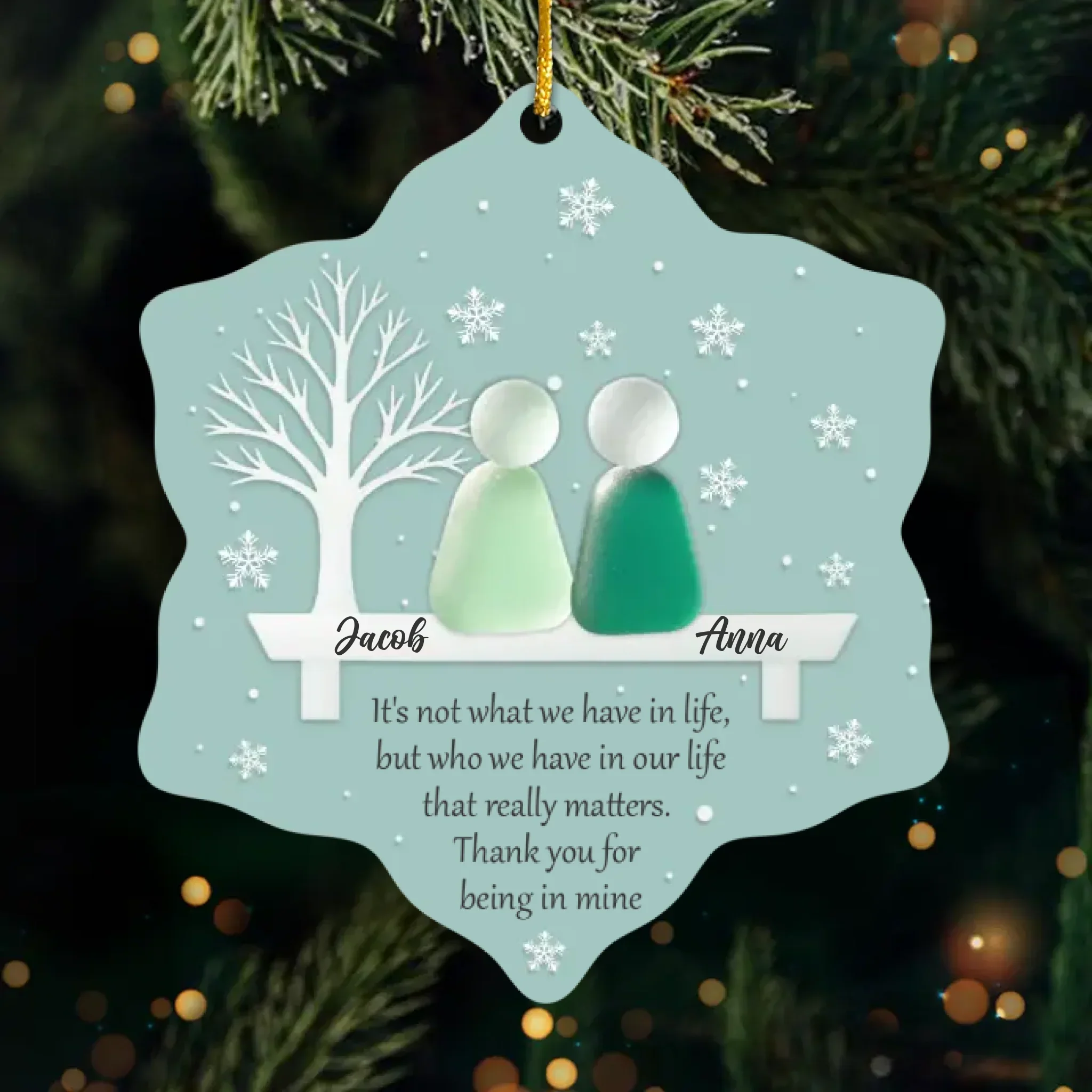 Custom Sea Glass Acrylic Ornament - Personalized Anniversary Christmas Wedding Gifts For Husband And Wife, Him And Her, Couples, Beach Lovers - Two Hearts One Shore - Robaser