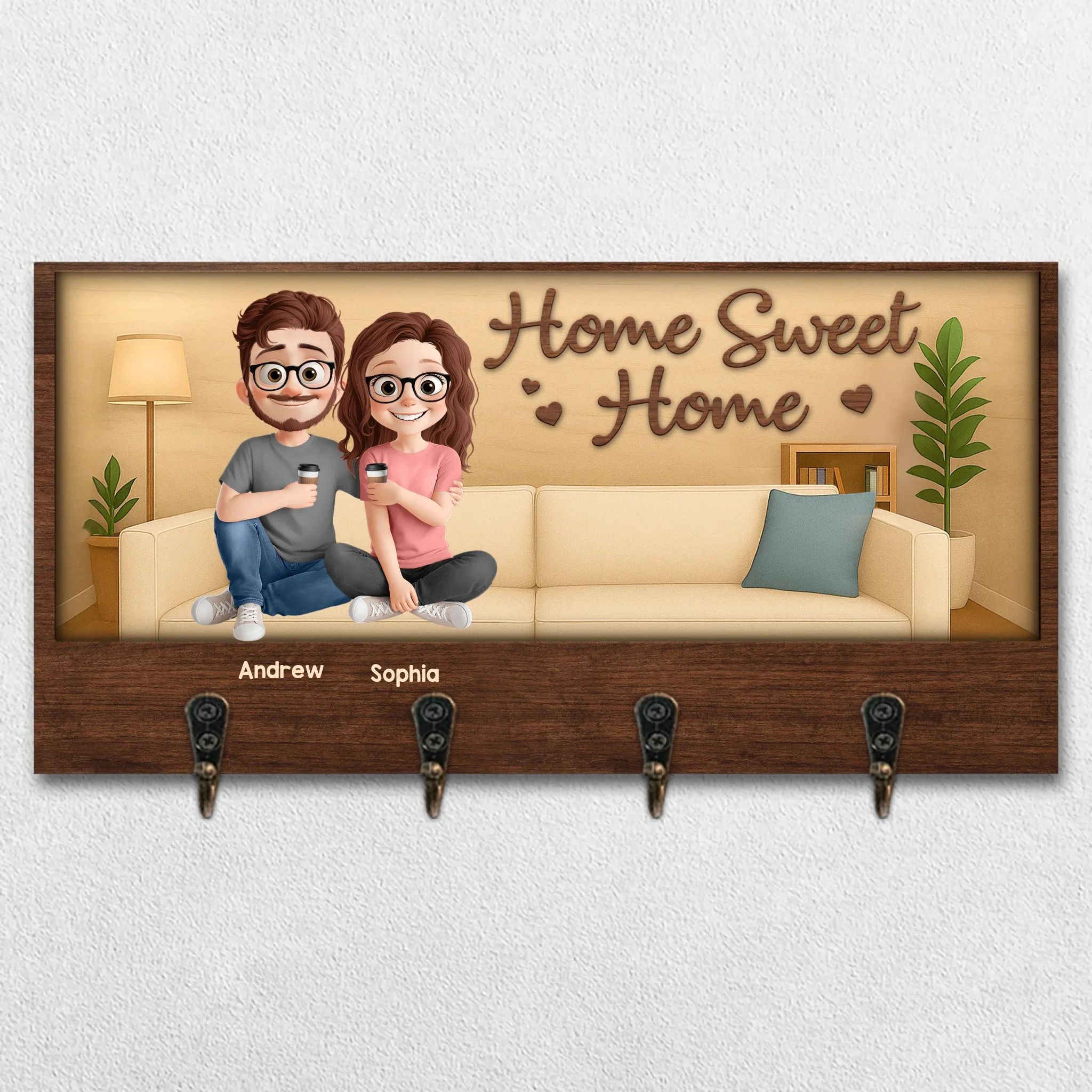 Custom Home Decor Key Hanger, Key Holder - Personalized Anniversary Wedding Gifts For Husband And Wife, Him And Her - Home Sweet Home - Robaser