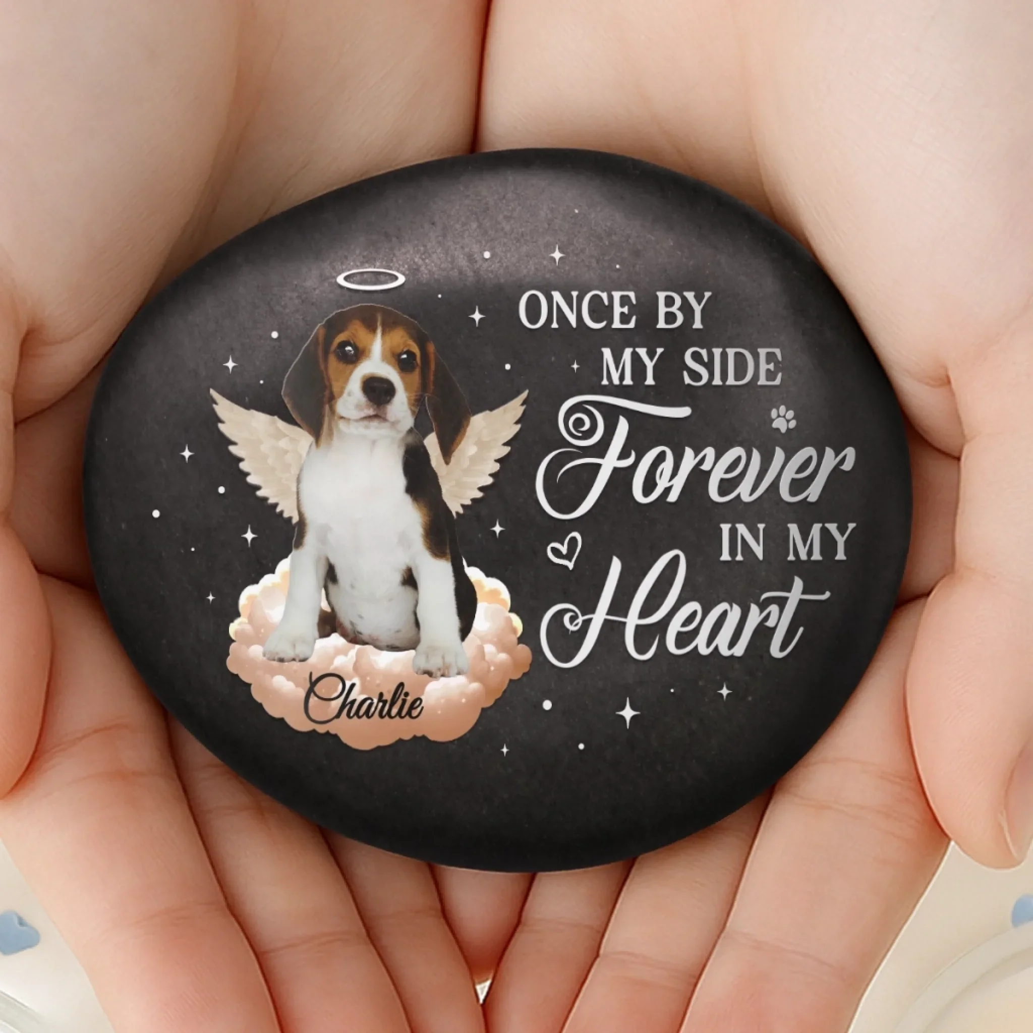 Custom Photo Printed Rock - Personalized Pet Memorial Gifts For Dogs, Cats - Love Lives On Forever - Robaser