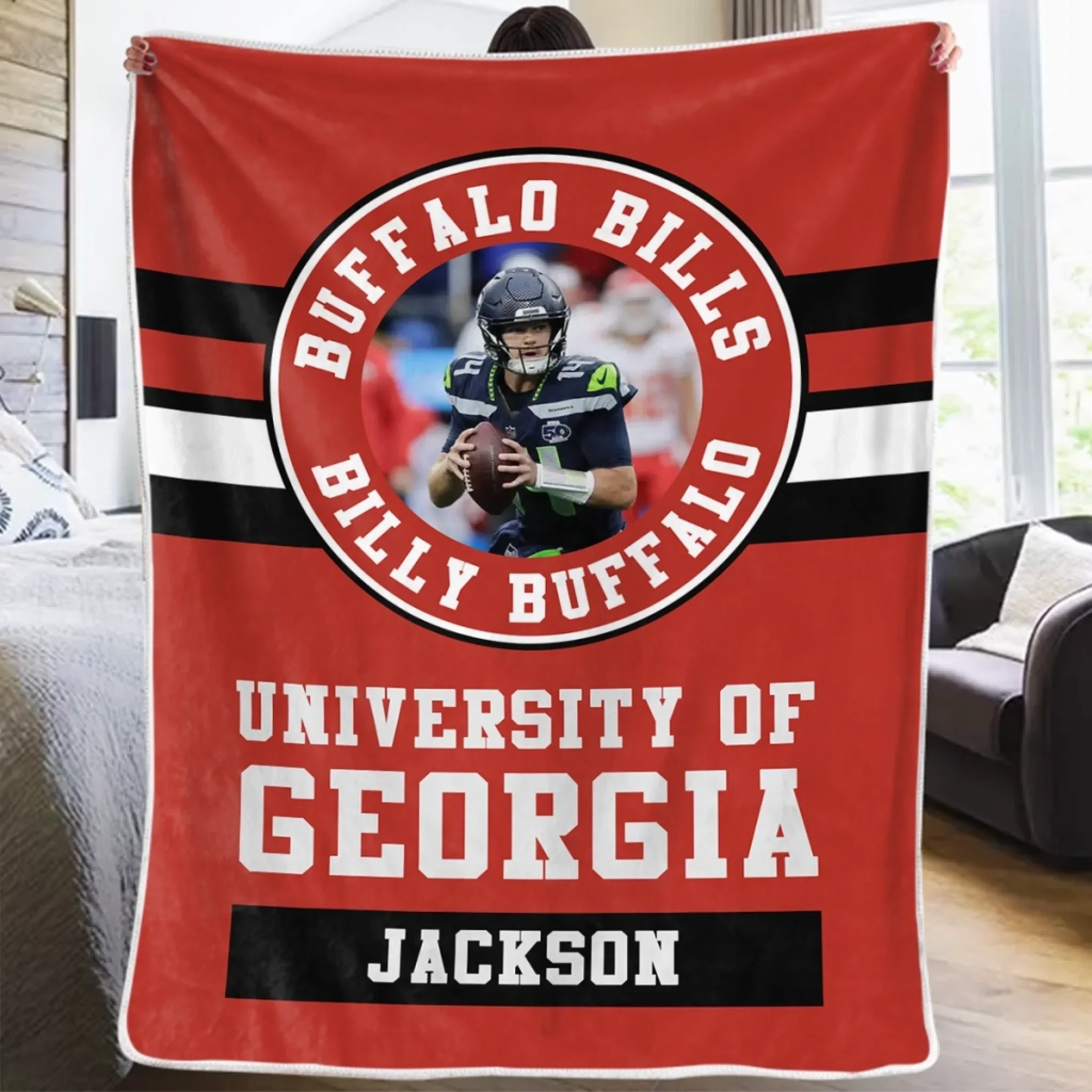 Custom Photo Football Blanket - Personalized Gift For Birthday, Football Football Lovers, NFL Fans, Sport Lovers, Senior Graduation Gift - University Logo And Team - Robaser