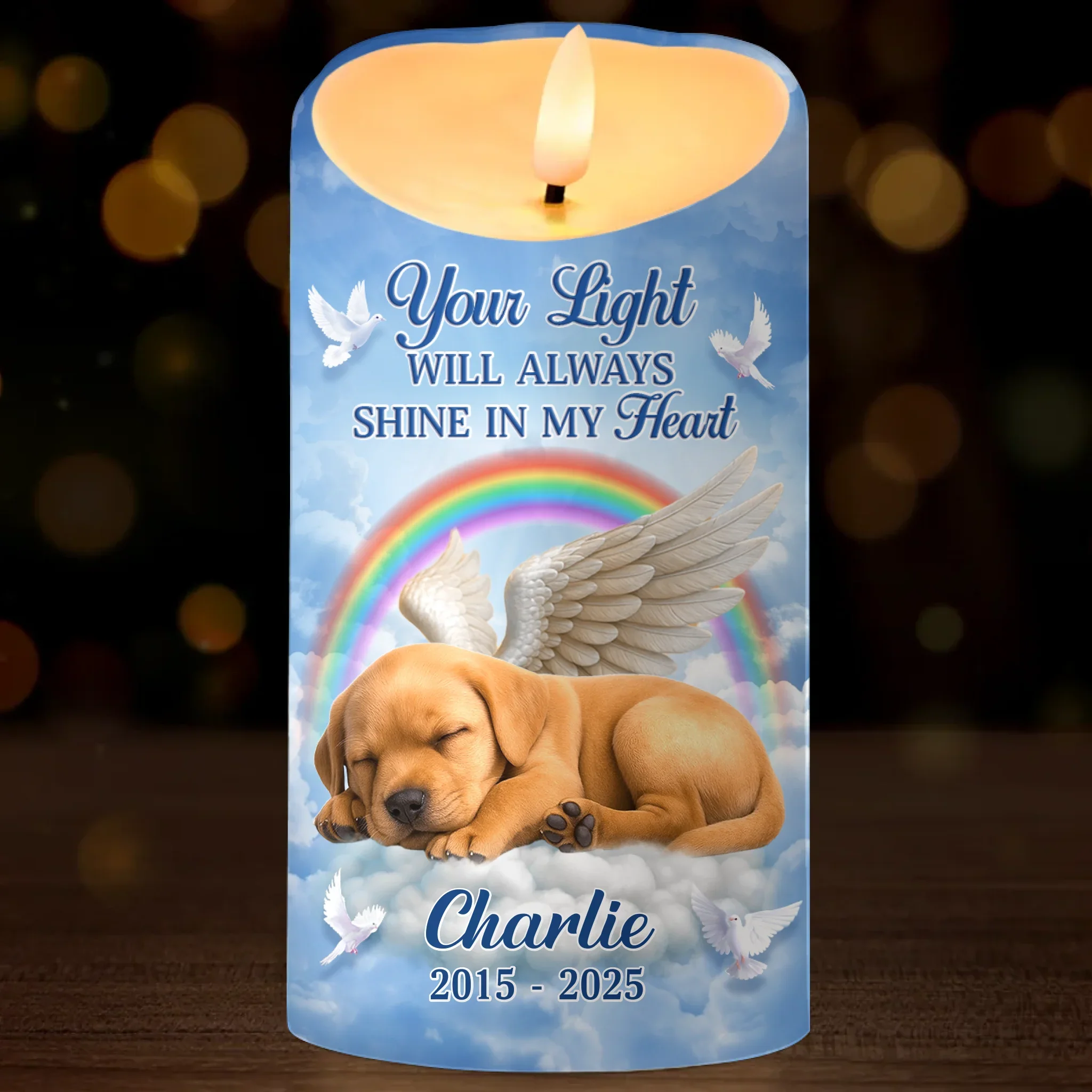 Custom Photo LED Candle - Personalized Pet Memorial Sympathy Gifts For Dogs, Cats - Your Light Will Always Shine In My Heart - Robaser