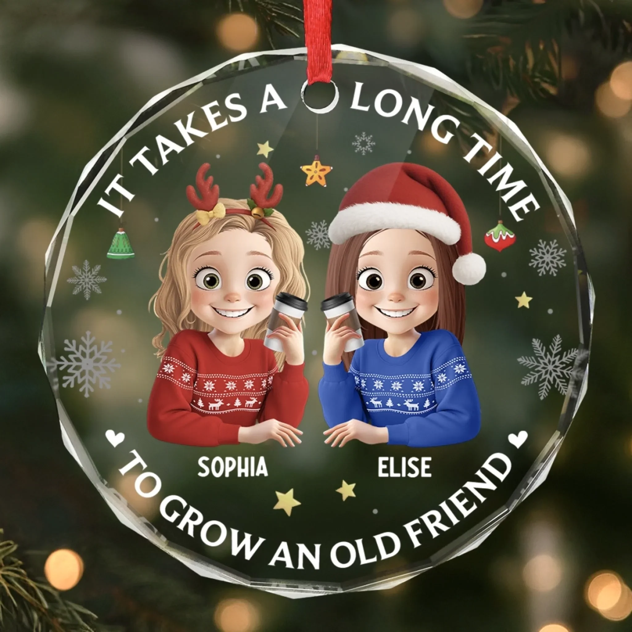 Custom Circle Glass Ornament - Personalized Christmas Best Friend Birthday Gifts For Women, Besties, Sisters, BFF - Friendship Is The Gift That Lasts - Robaser