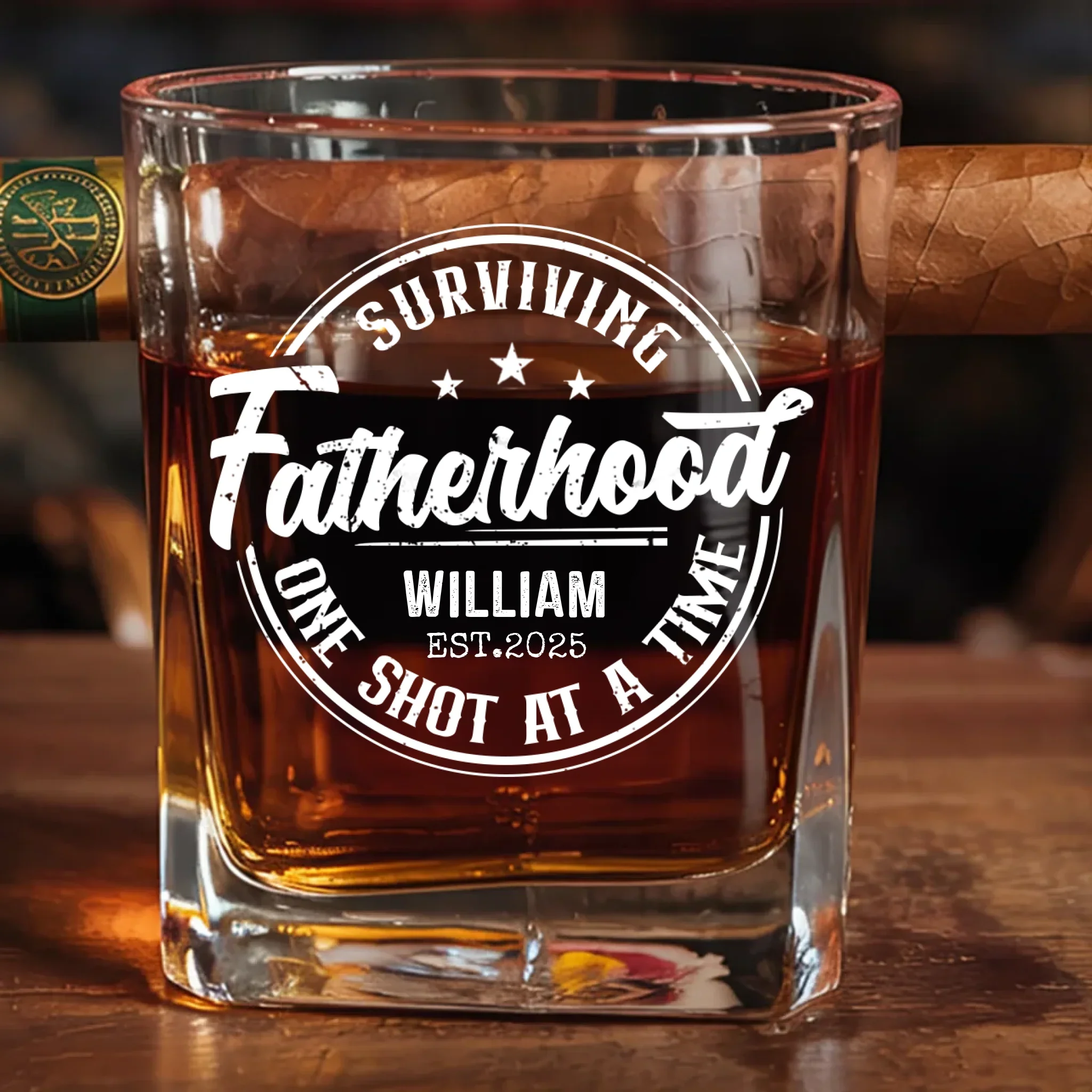 You Age Like Fine Whiskey - Family Personalized Custom Whiskey Glass With Cigarette Holder - Father's Day, Gift For Dad, Grandpa - Robaser