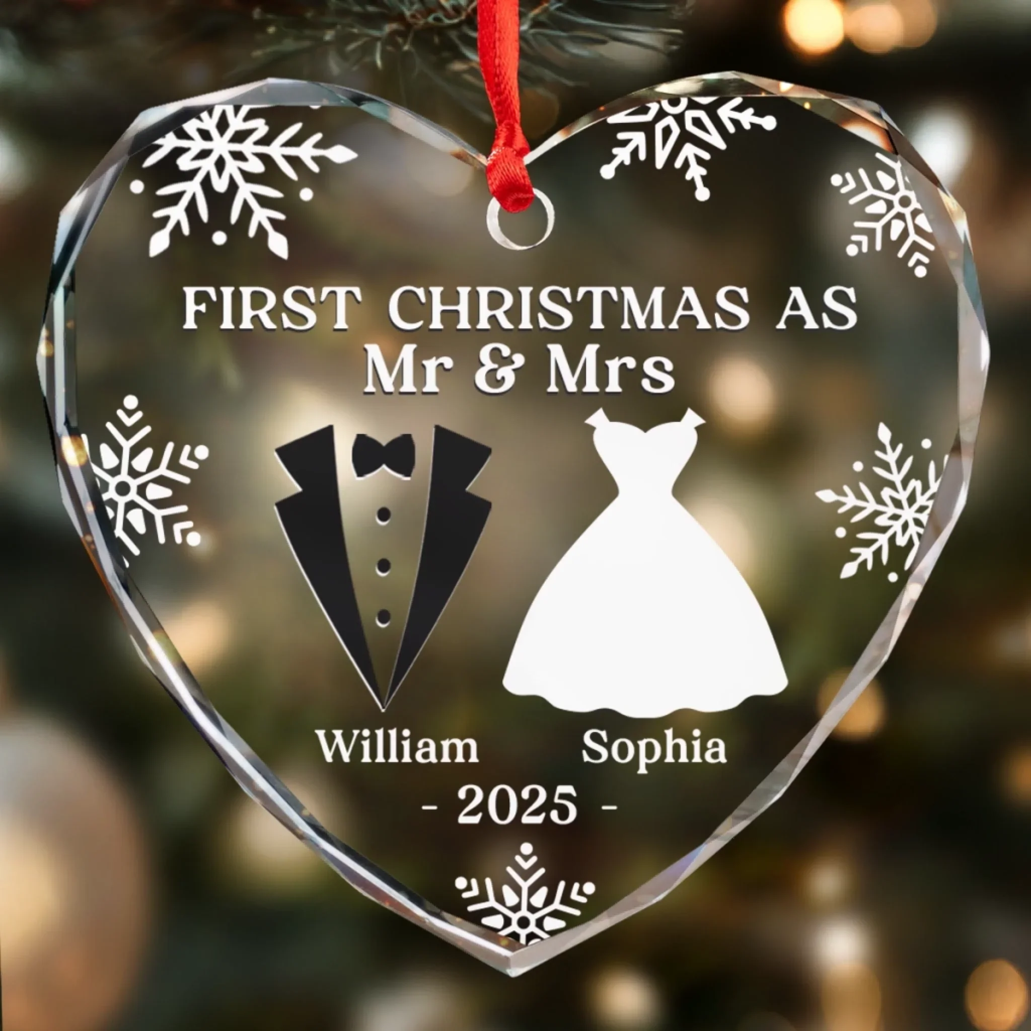 Custom Heart Glass Ornament - Personalized Anniversary Christmas Wedding Gifts For Husband And Wife, Him And Her - Our First Christmas As Husband And Wife - Robaser