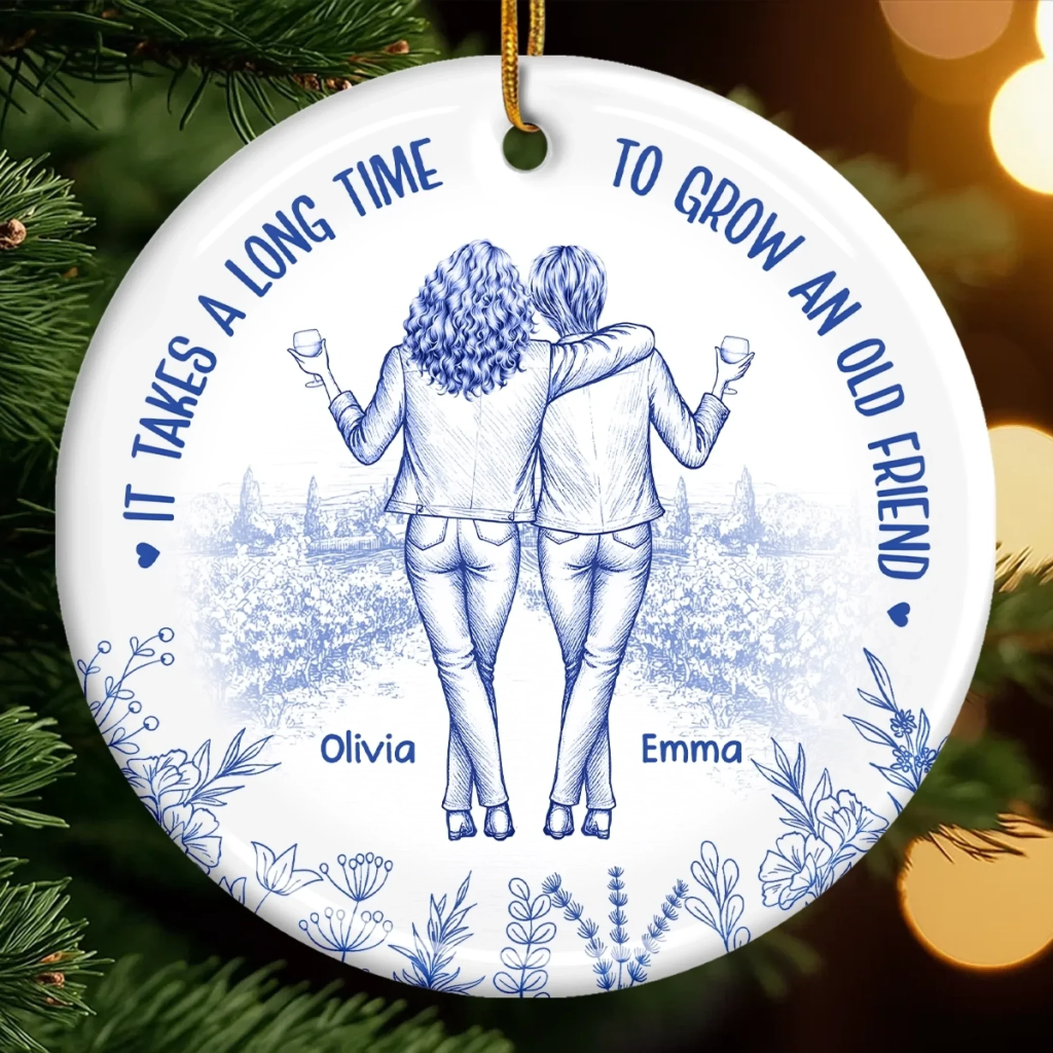 Custom Ceramic Ornament - Personalized Best Friend Christmas Birthday Gifts For Women, Besties, Sisters, BFF - Friendship That Ages Like Fine Wine - Robaser