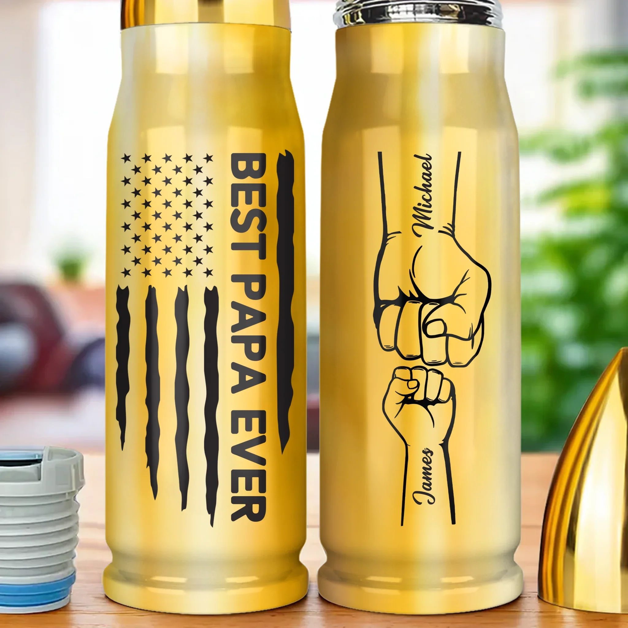 Dad Fueled By Love - Family Personalized Custom Bullet Tumbler - Father's Day, Gift For Dad, Grandpa - Robaser
