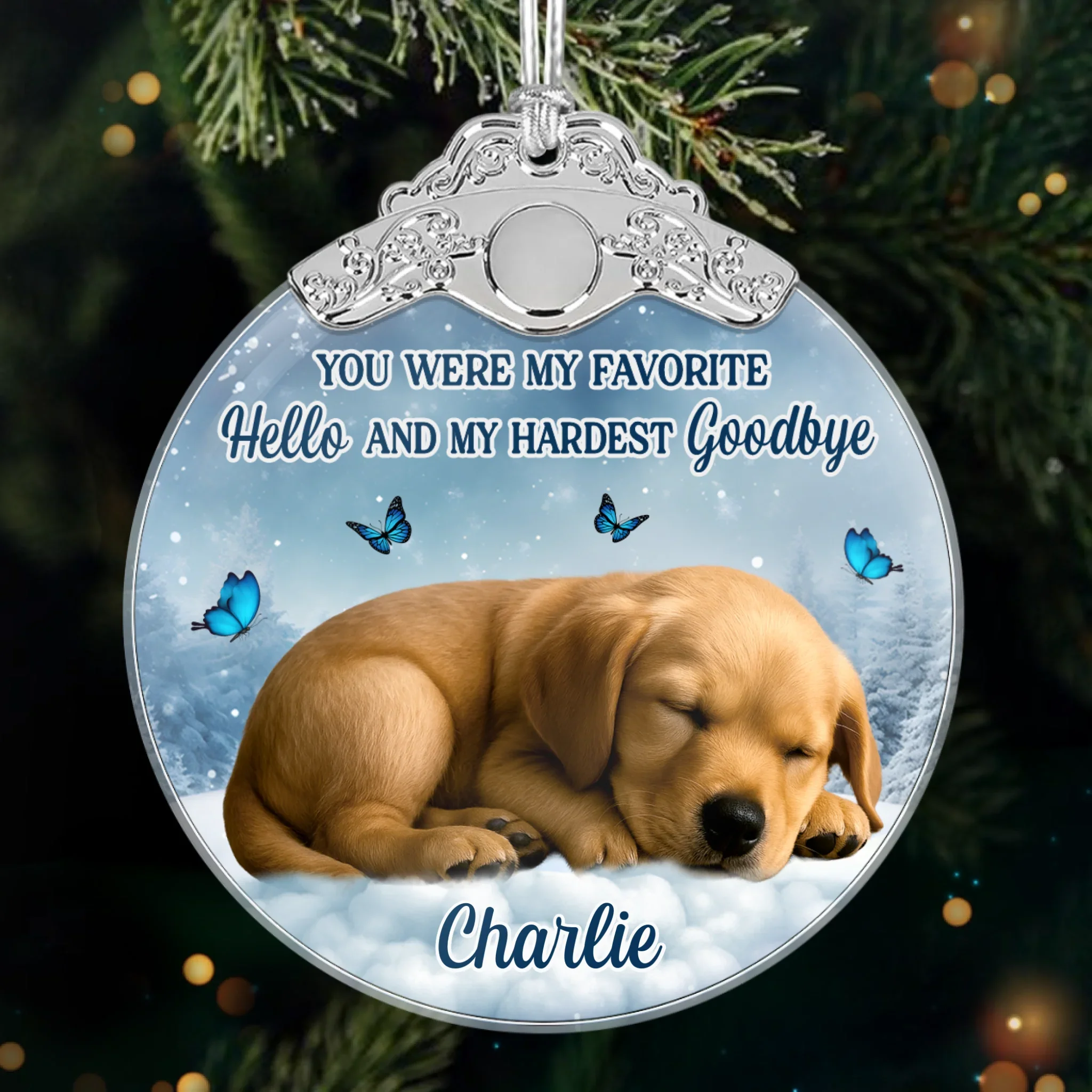 Custom Photo Glass Ornament - Personalized Pet Christmas Memorial Sympathy Gifts For Dogs, Cats - Loyal Friend Loved Beyond Time - Robaser