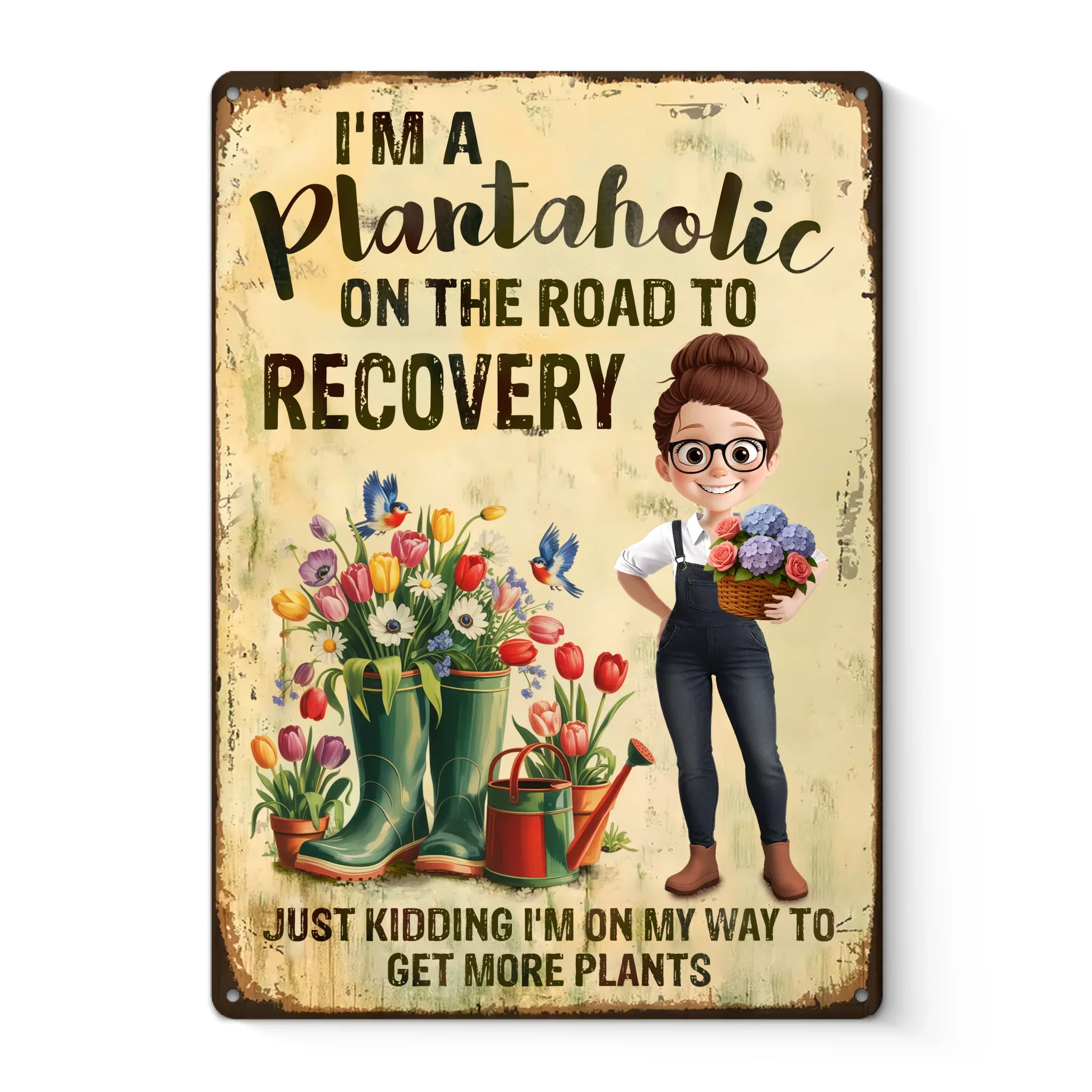 More Plants Less Stress - Family Personalized Custom Home Decor Metal Sign - Gift For Yourself, Best Friends, Siblings, Family Members, Gardening Lovers - Robaser