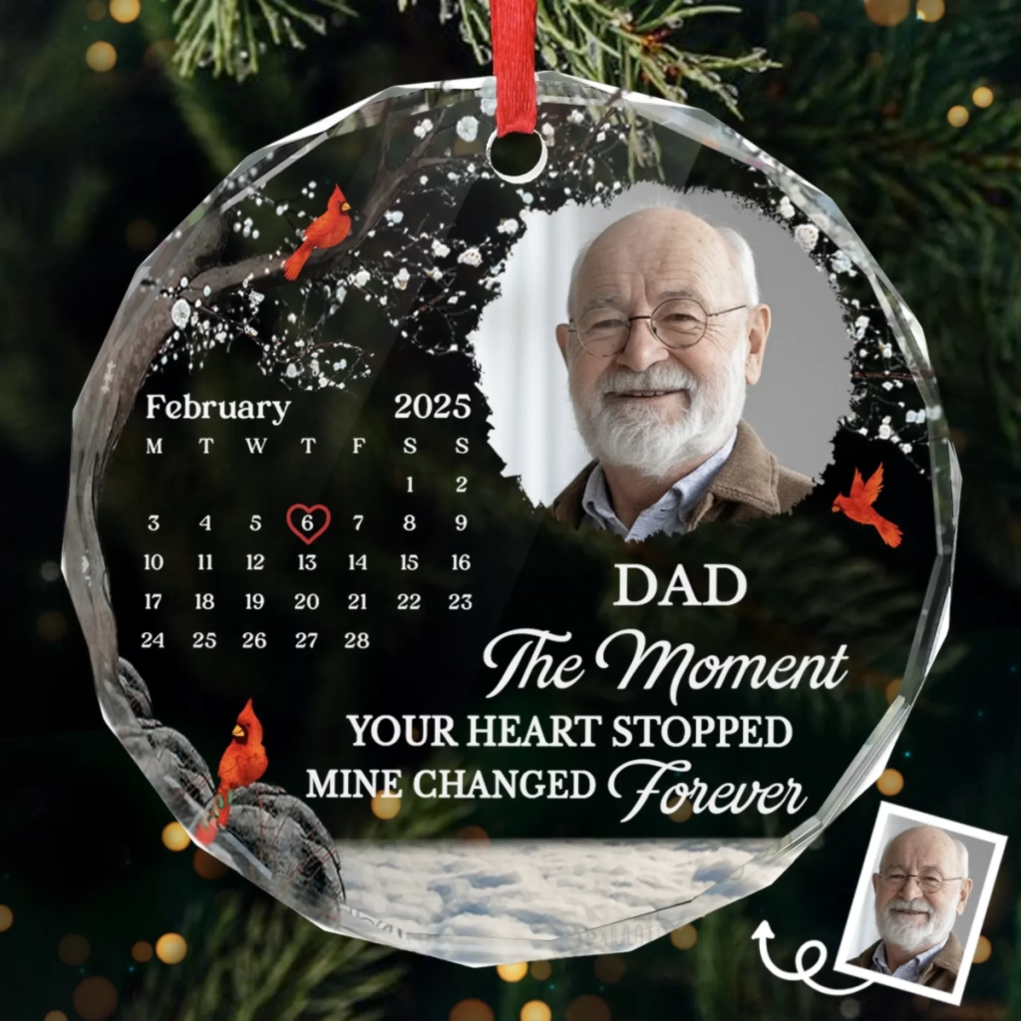 Custom Photo Cardinal Circle Glass Ornament - Personalized Christmas Memorial Sympathy Gifts For Loss Of Mom, Dad - Always In Our Hearts And Memories - Robaser