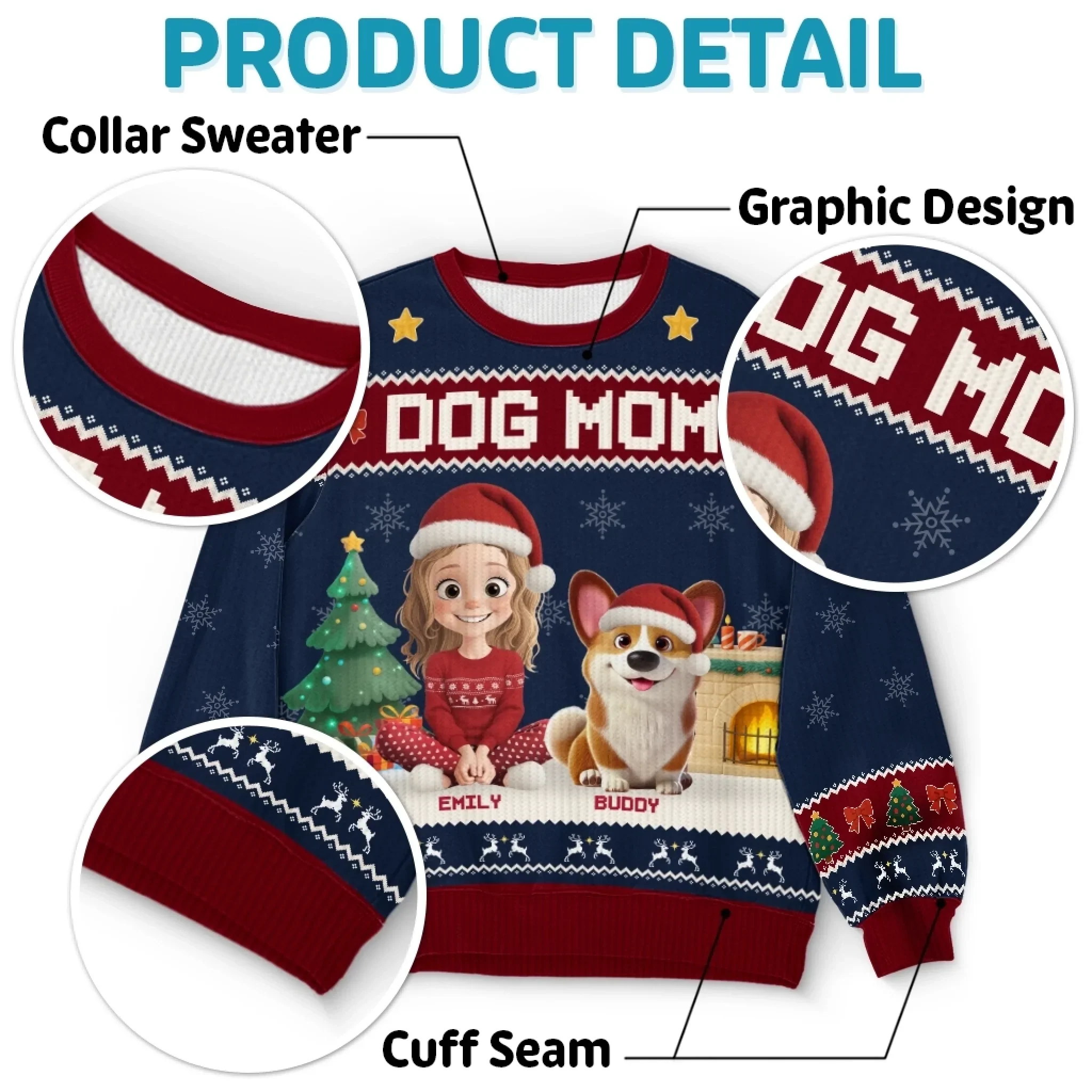 Custom Unisex Ugly Sweatshirt - Personalized  Christmas Birthday Gifts For Dog Cat Lovers, Dog Dad And Mom, Cat Owners - Santa  s Favorite Dog Mom - Robaser
