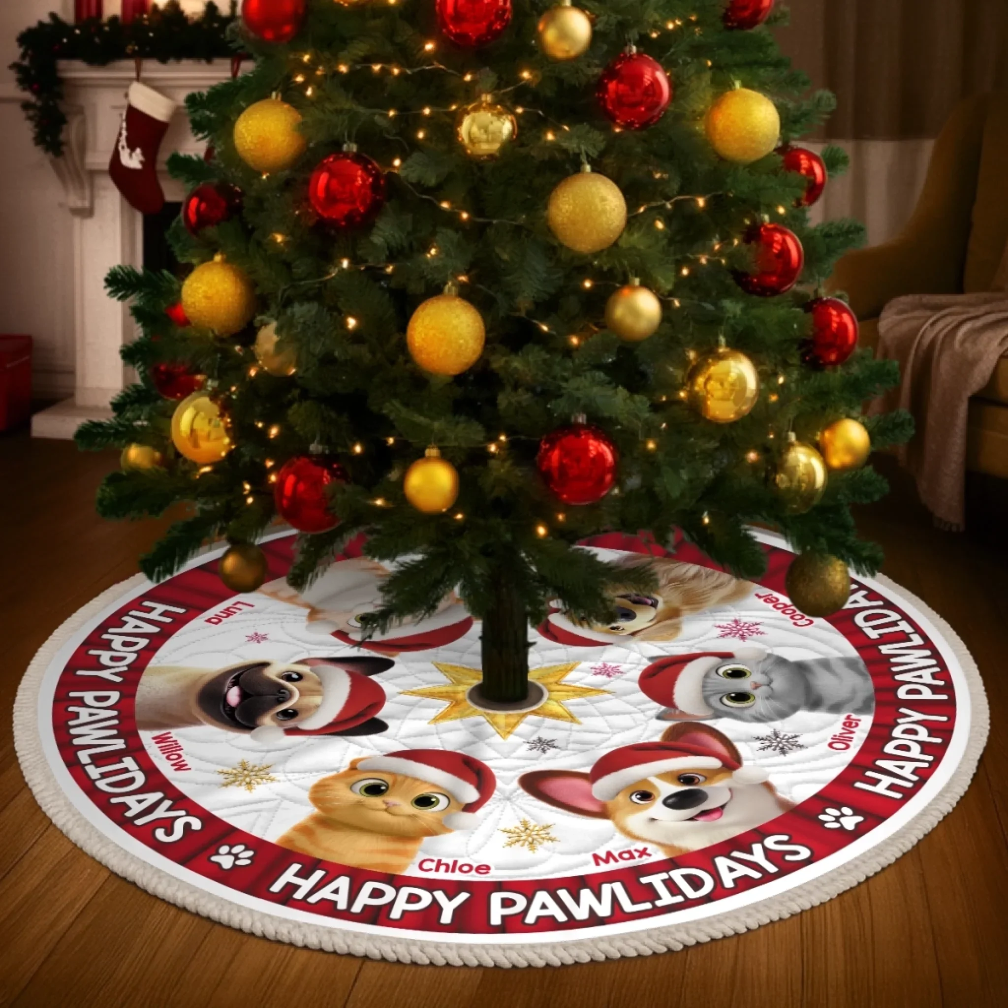 Custom Tree Skirt - Personalized Christmas Birthday Gifts For Dog Cat Lovers, Dog Dad And Mom, Cat Owners - Sleighing The Pawliday Spirit - Robaser