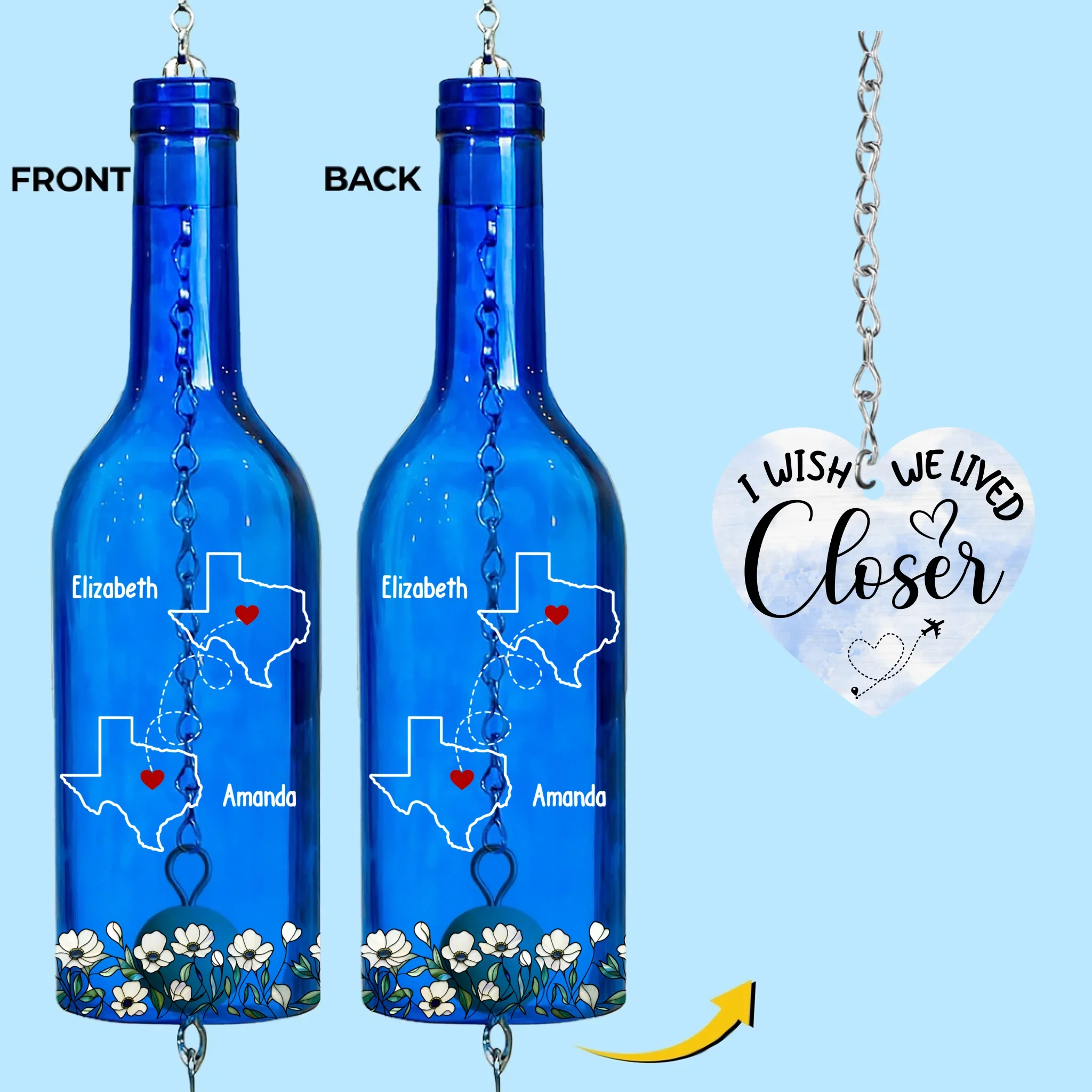 Custom Long Distance Wine Bottle Wind Chime - Personalized Best Friend Birthday Gifts For Women, Besties, Sisters, BFF - Far But Always In Heart - Robaser