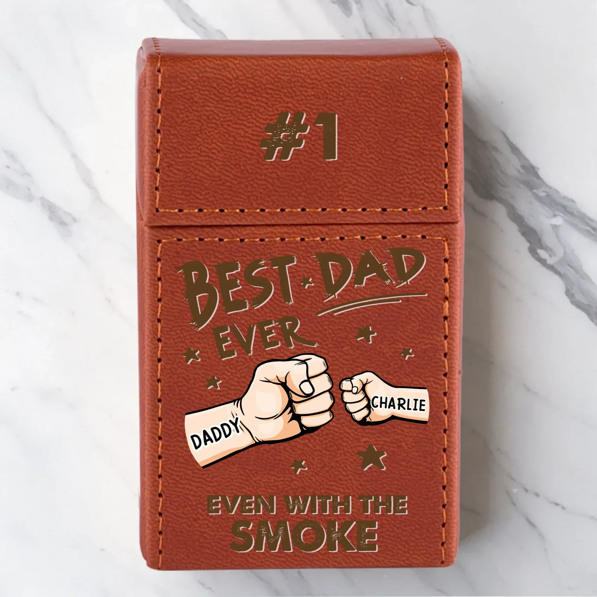 Best Dad Ever - Family Personalized Custom Leather Cigarette Case - Father's Day, Gift For Dad, Grandpa - Robaser